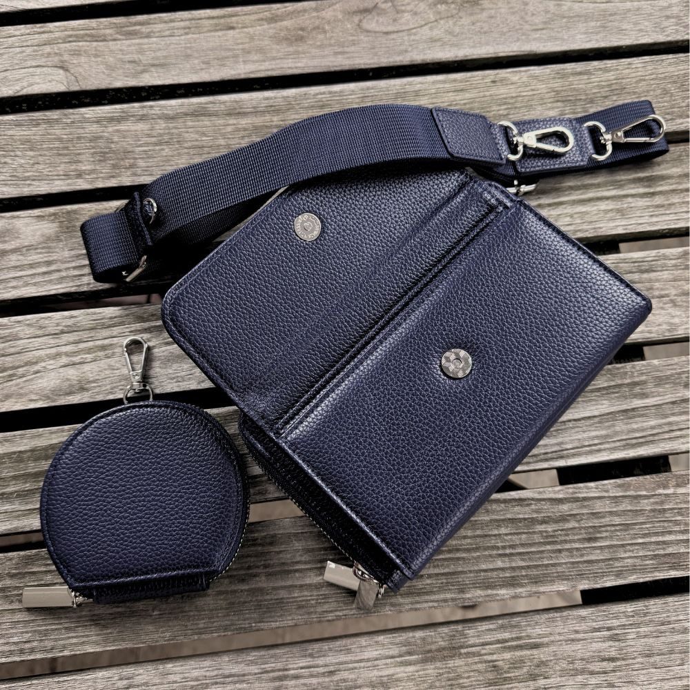 MAONI Geldbörse Geldbörse und Handytasche zum Umhängen - Schwarz (Packung, Handytasche zum Umhängen, einfarbiger Taschengurt, Münztasche), Vegan, Taschengurt auswechselbar, mit Handyfach