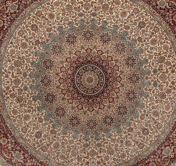 Orientteppich Hereke rund - 215 x 215 cm - hellbraun, morgenland, rund, Höhe: 3 mm, Wohnzimmer, Handgeknüpft, Einzelstück mit Zertifikat