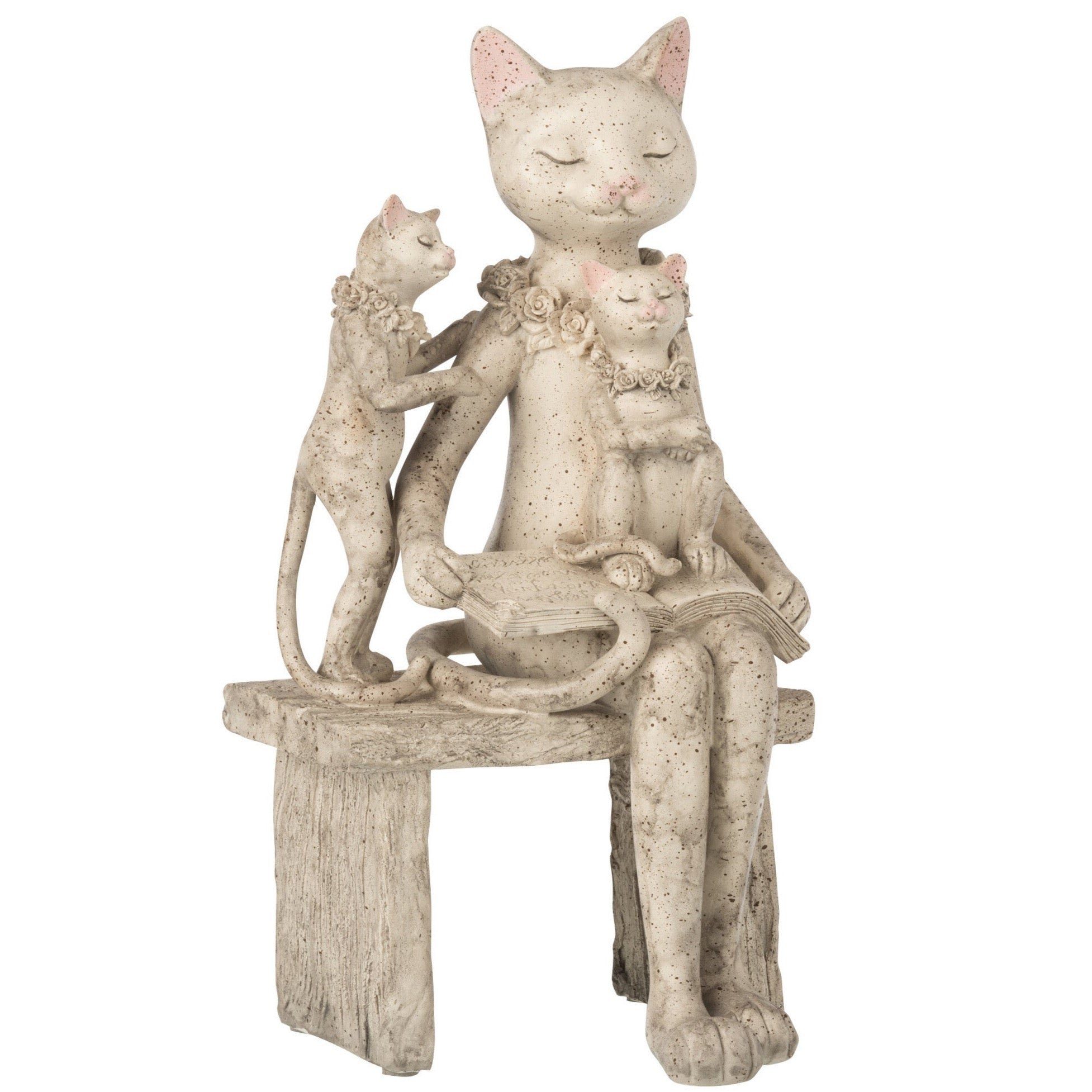 GILDE Dekoobjekt 3 Katzen auf Bank, Poly in Grau-Pink Handgemacht für Katzenfans