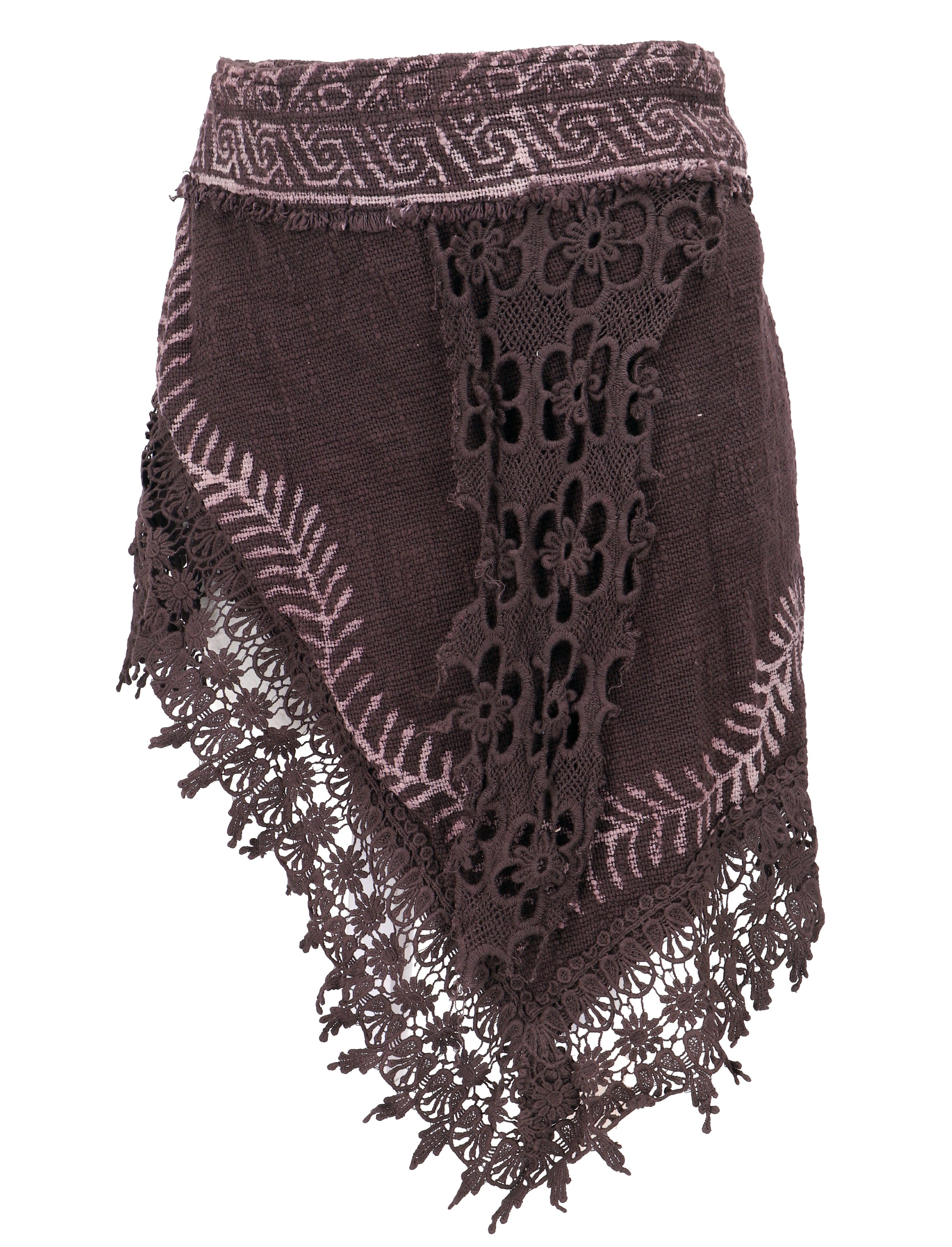 GURU SHOP Psytrance Wickelrock | Handbedruckte Ethno-Optik | Asymmetrischer Festival-Minirock