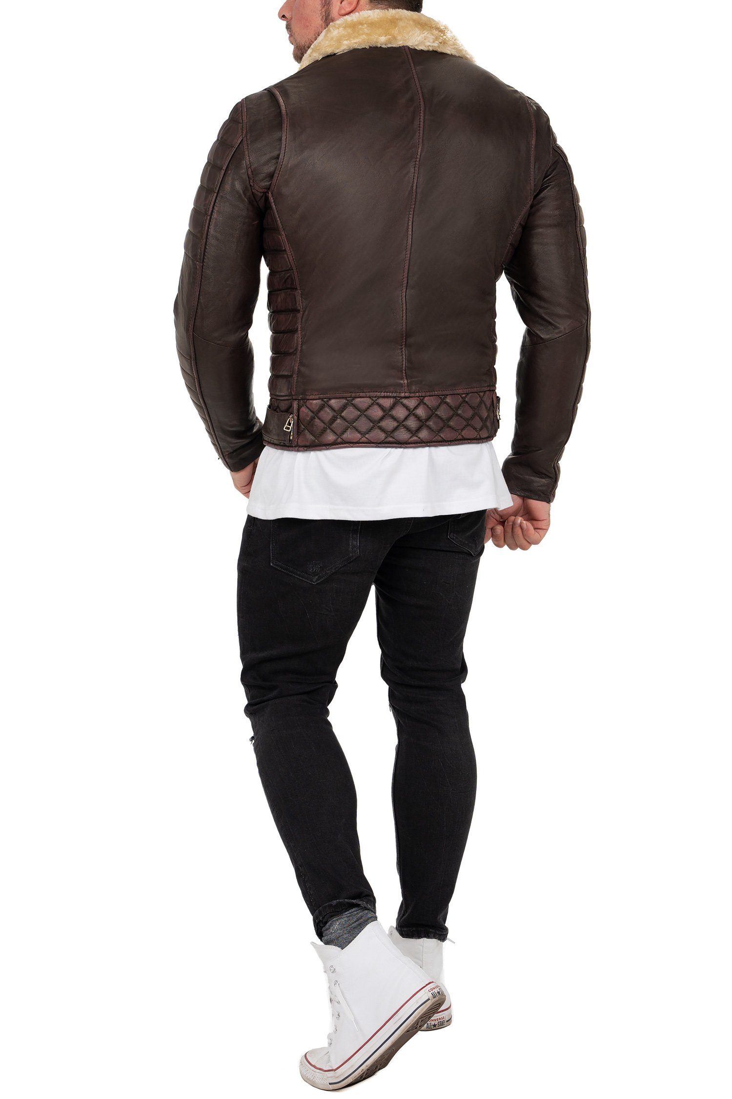 Reichstadt Bikerjacke Herren Slim Fit Kunstleder RS008PU gefüttert mit Steppmustern
