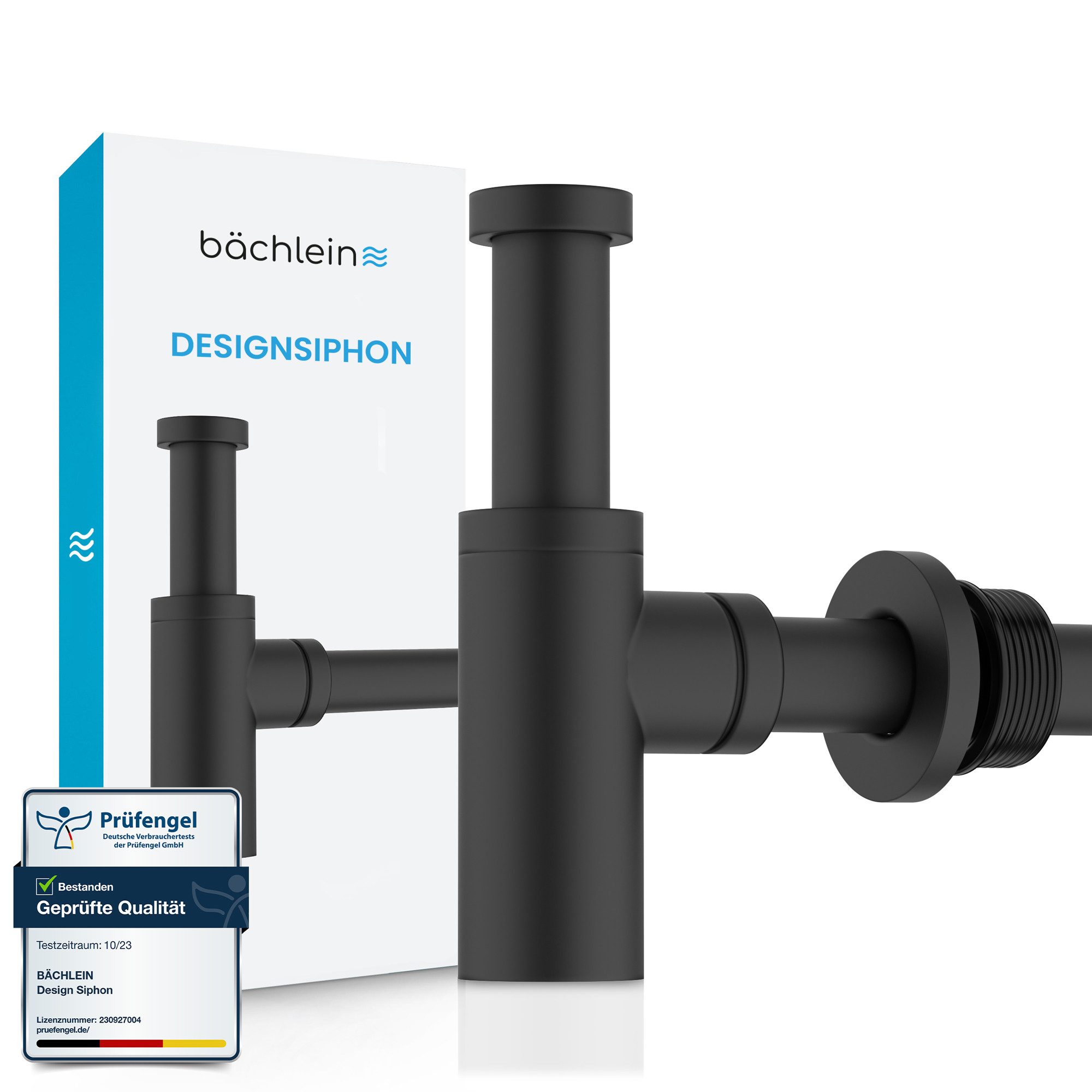 Bächlein Siphon Eleganter Waschbeckenablauf, (Hochwertiger Waschbeckensiphon, Matt Schwarz), Innovative Reinigungsöffnung, Universell einsetzbar