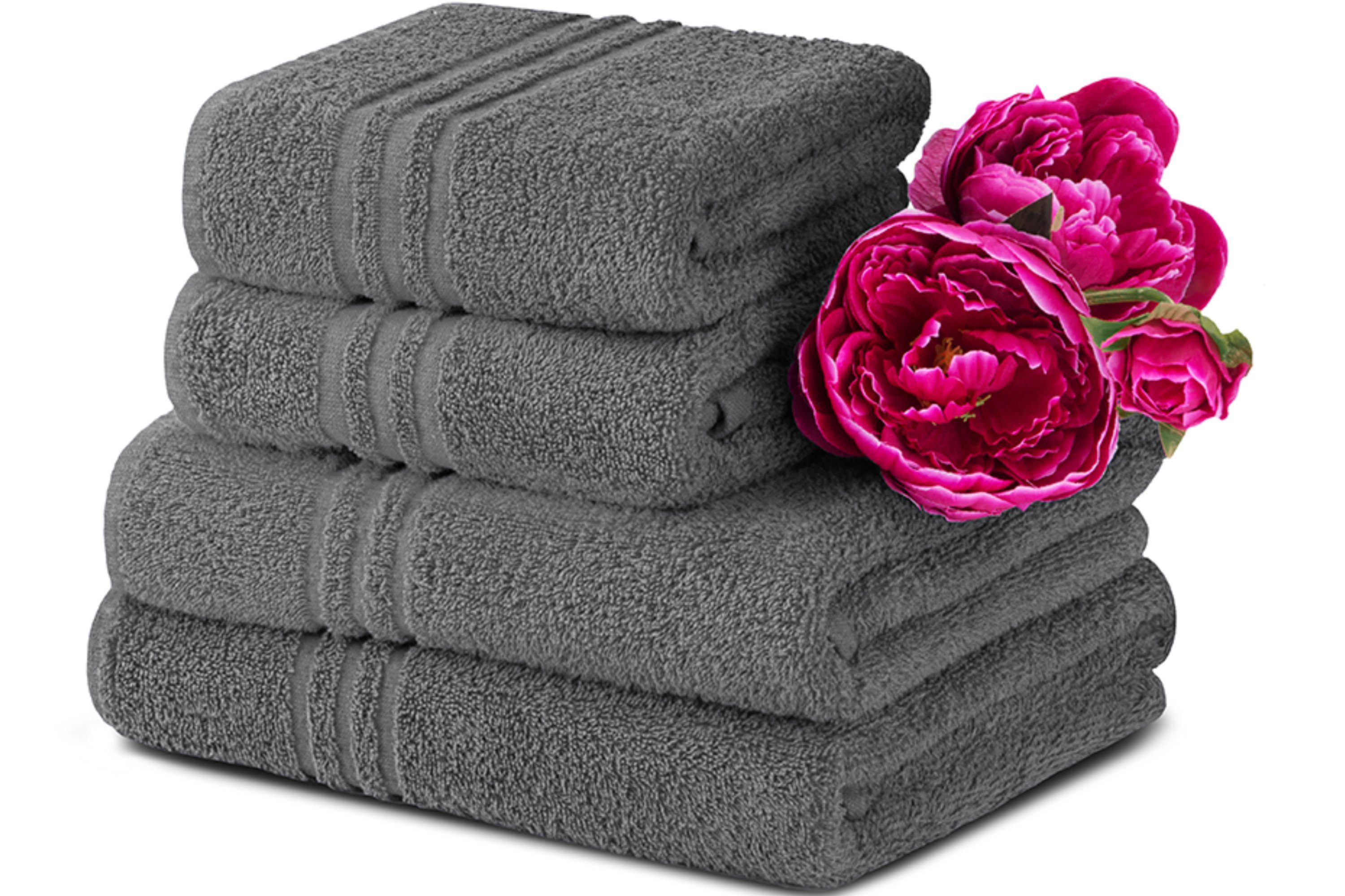 Konsimo Handtuch Set MANTEL 2x Duschtücher 2x Handtücher, (4 teilig, 4-tlg), 100 % Baumwolle, sehr saugfähig, weich im Griff grau
