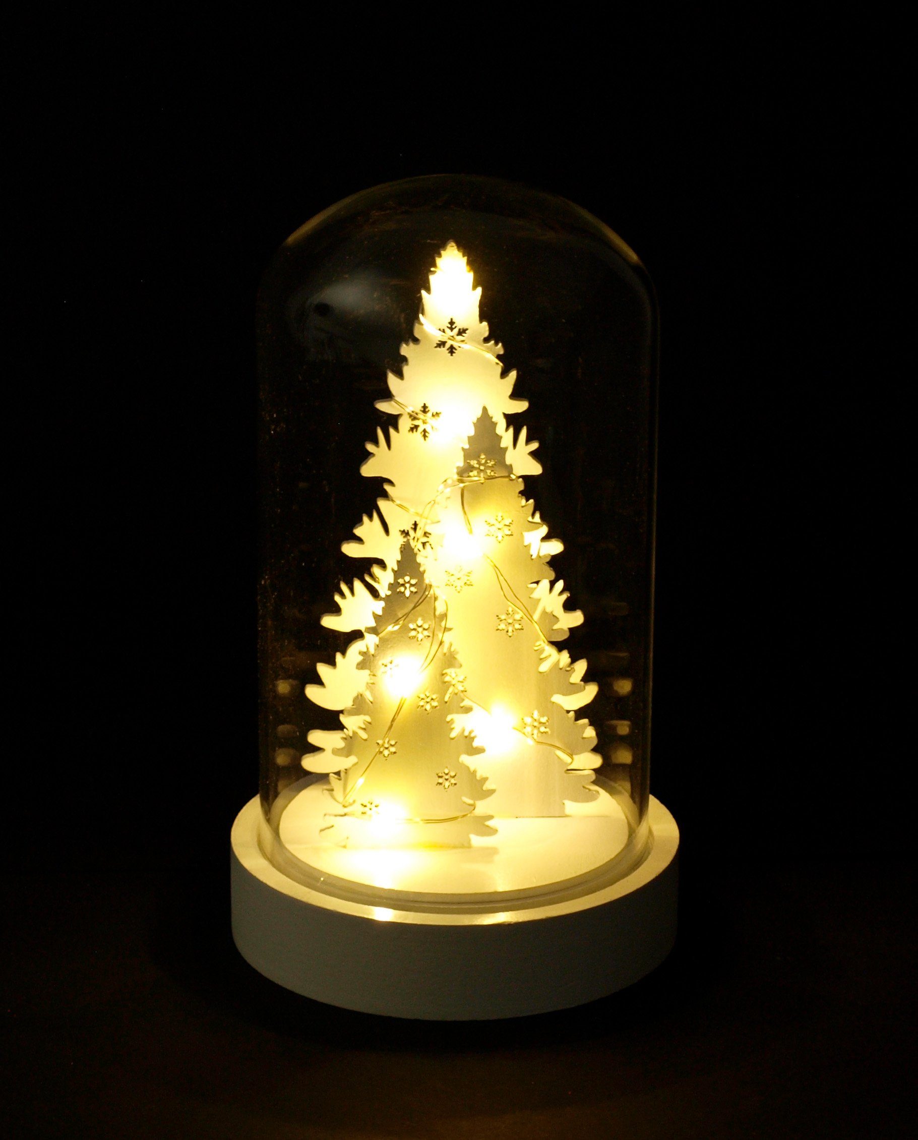 Motiv Winterwald, 20cm, Dekoglocke DEGAMO LED Höhe Batterie 10 warmweiss, Weihnachtsszene
