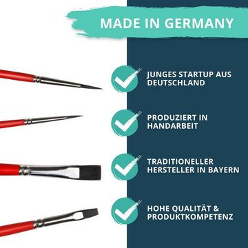 CreaTek Malpinsel Premium Pinselset Acrylfarben 4 hochwertige Acrylpinsel Künstlerpinsel, (4 St), Handarbeit Made in Germany 2 Rundpinsel 2 Flachpinsel