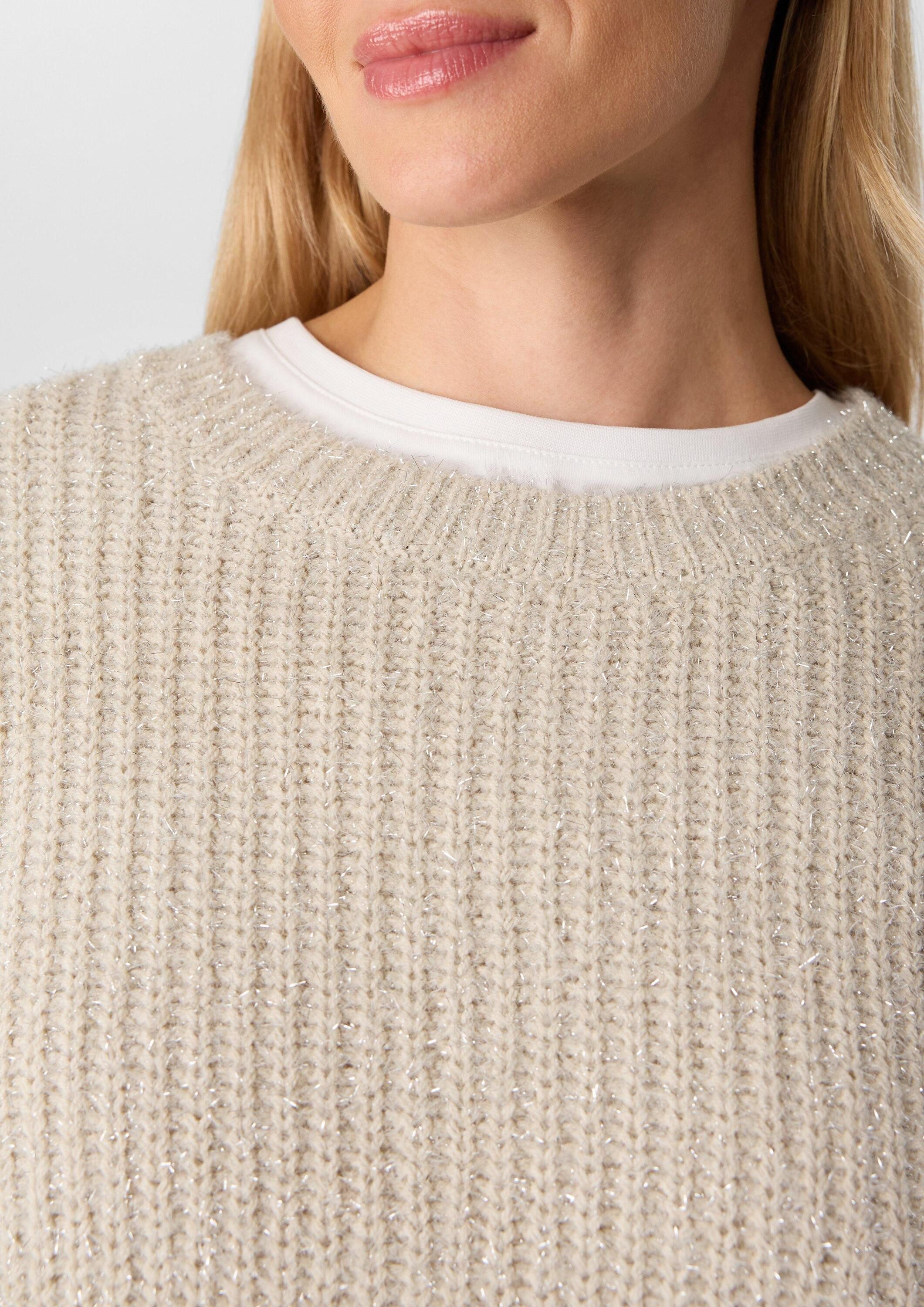 comma Longpullover Strickpullover Weicher Pullover mit Glitzergarn