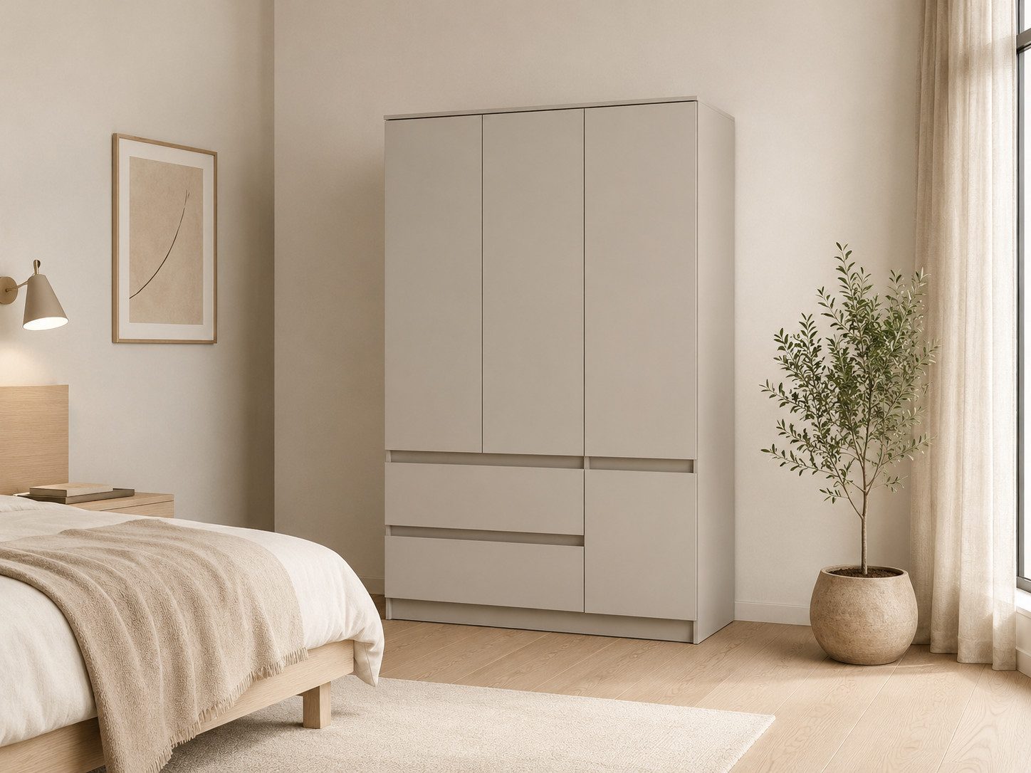 MOEBLO Drehtürenschrank LOSKO 4D2S (Kleiderschrank -120 cm breit, mit 4 Türen, 2 Schubladen, 5 Einlegeböden und Kleiderstange, grifflos) (BxHxT): 120 x 180 x 50 cm