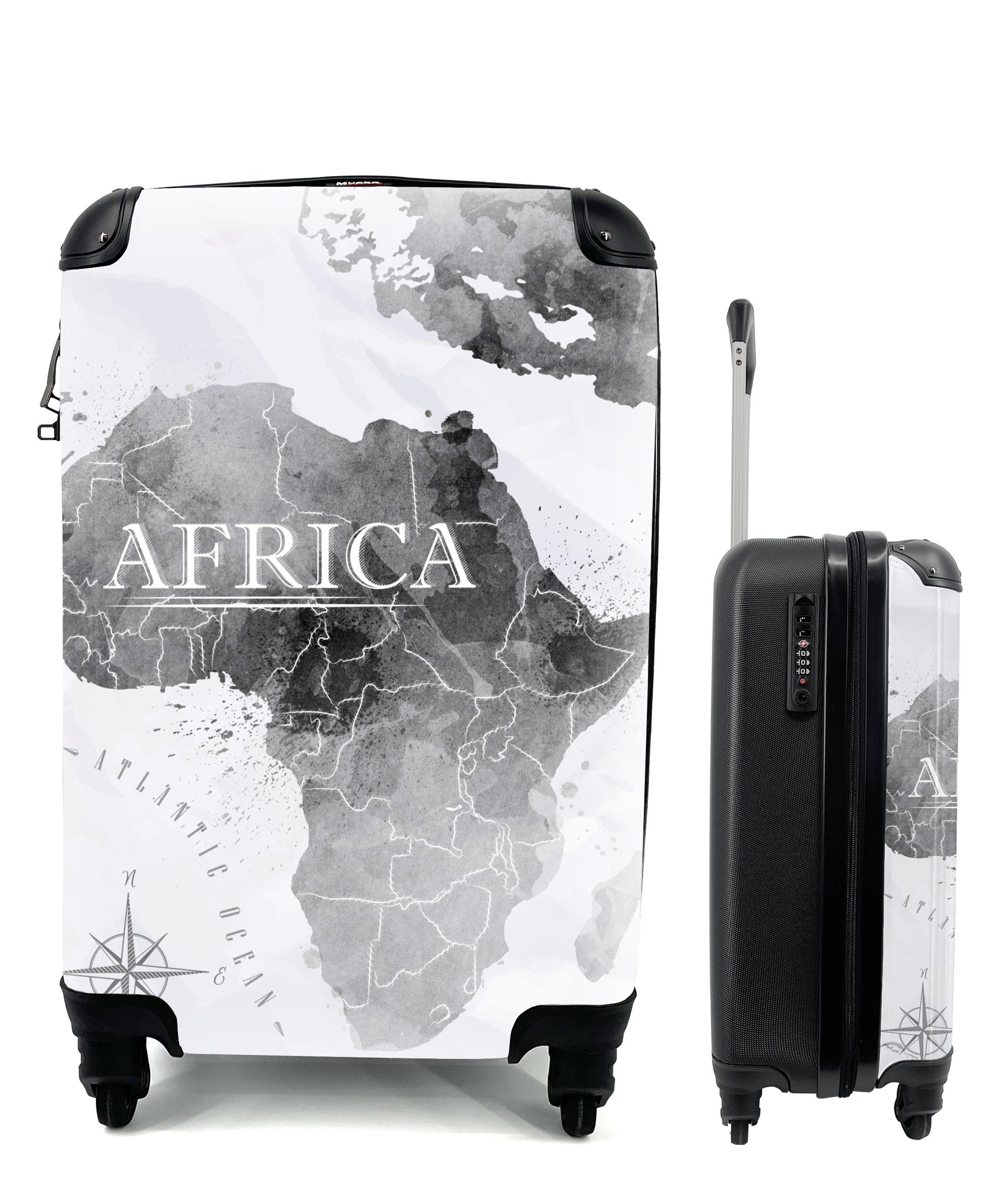 Farbe, MuchoWow Afrika Rollen, Reisetasche Handgepäck rollen, mit Weltkarte 4 Handgepäckkoffer Ferien, Reisekoffer für - Trolley, -