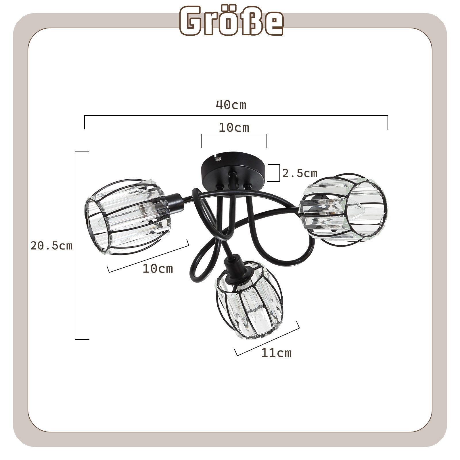 Nettlife Deckenstrahler Kristall Vintage Industrial Deckenspot Schwarz E14 350° schwenkbar, LED wechselbar, Retro Strahler Industrial Flurlampe für Flur Hotel