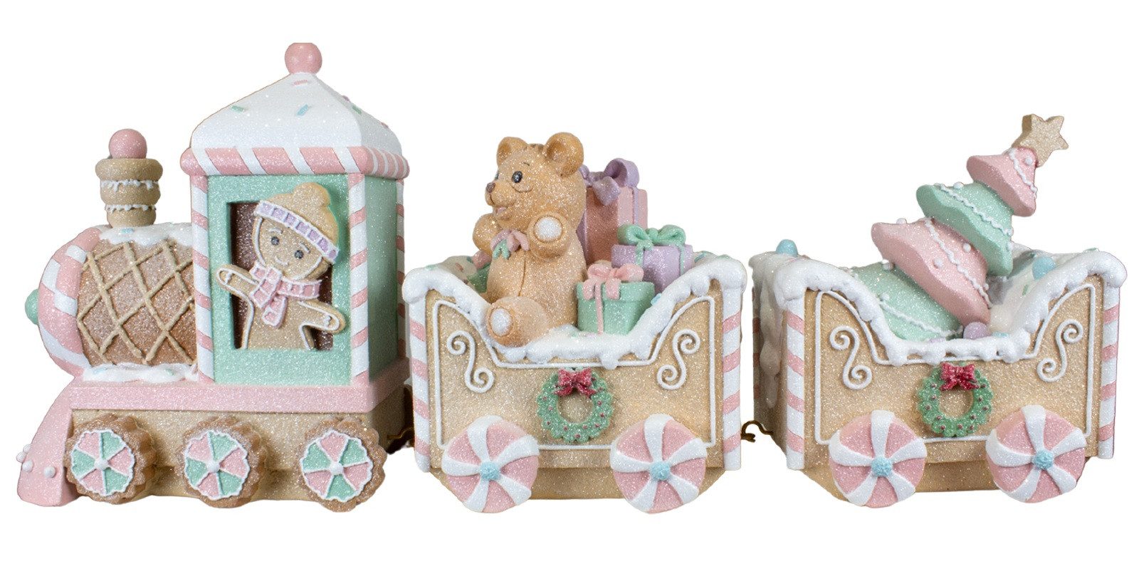 foolonli Weihnachtsszene Lebkuchenzug XXL 62cmL Braun Rosa Eisenbahn Weihnachtsdeko Tischdeko