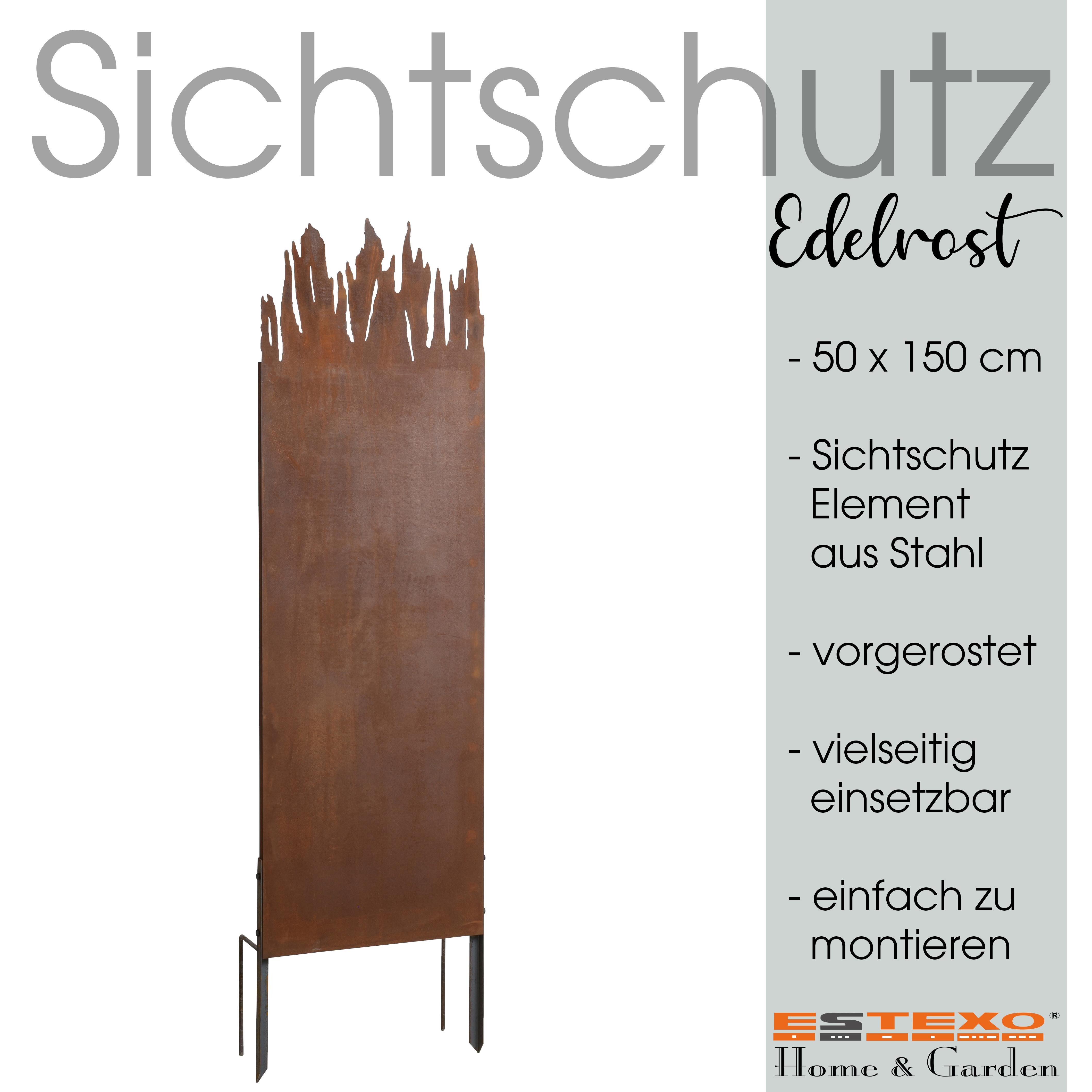 ESTEXO Sichtschutzelement Metall Gartenzaun Sichtschutzwand 150 cm Edel-Rost Sichtschutz-Eleme
