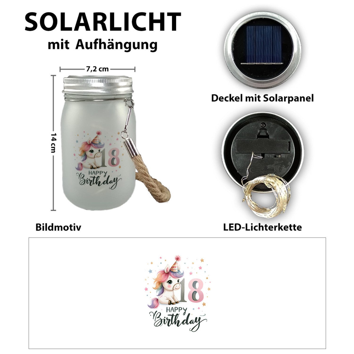 speecheese Dekolicht 18. Geburtstag mit niedlichem Pferd Solarlicht Spruch günstig online kaufen
