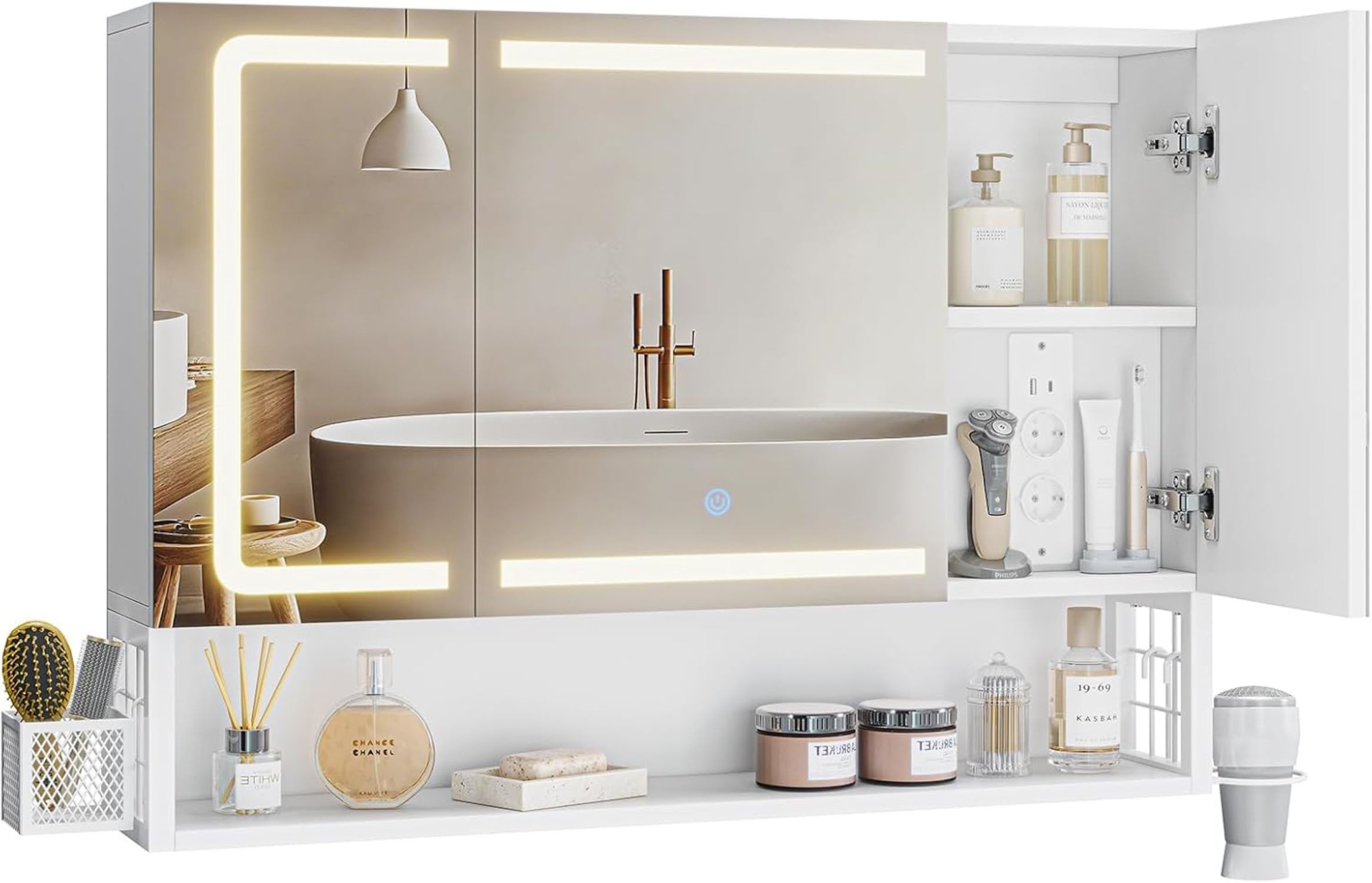 MSMASK Spiegelschrank mit LED-Beleuchtung und Steckdose, Badezimmerschrank günstig online kaufen