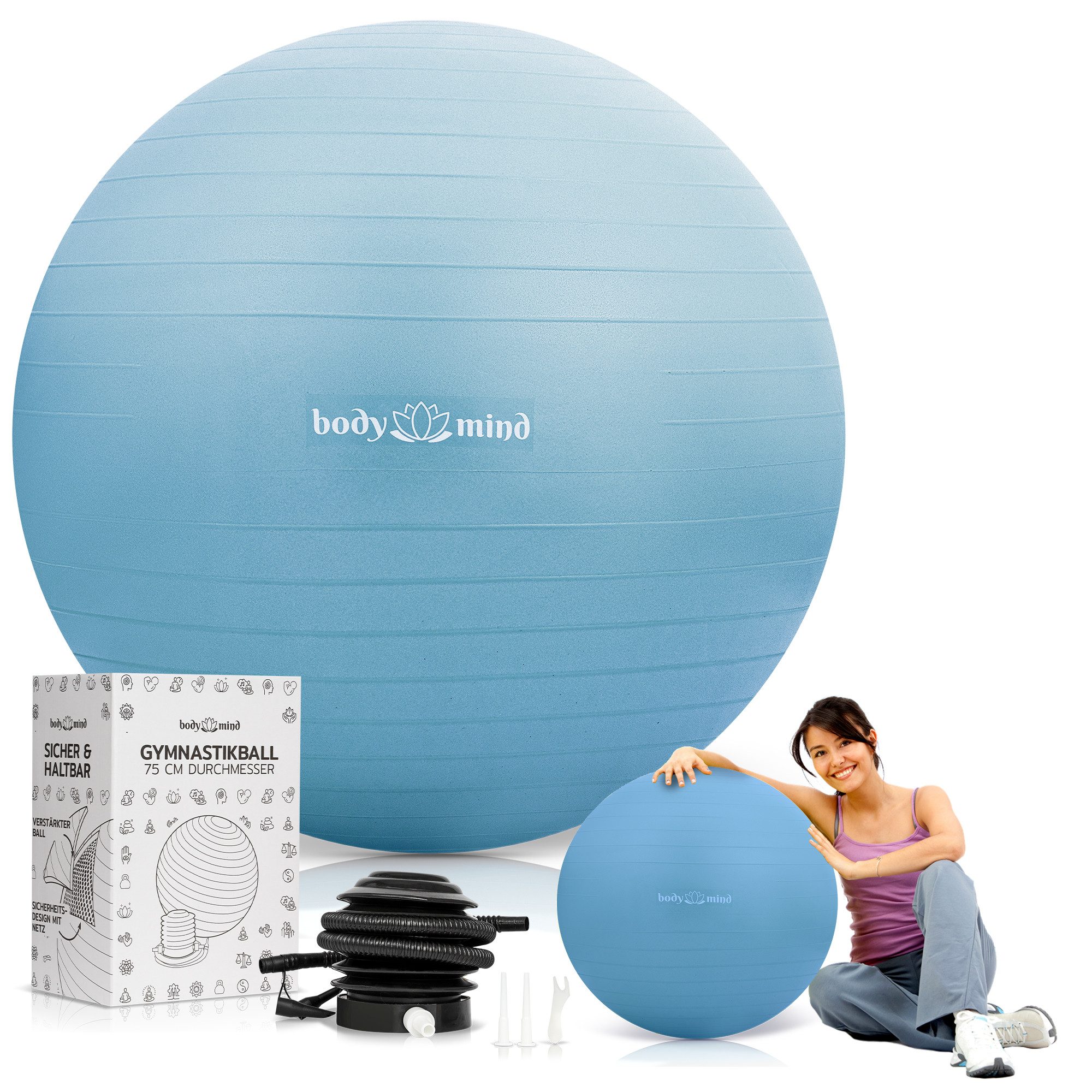 Body & Mind Gymnastikball Fitnessball Gymnastikball Yoga Pilates Ball Anti-Burst mit Pumpe