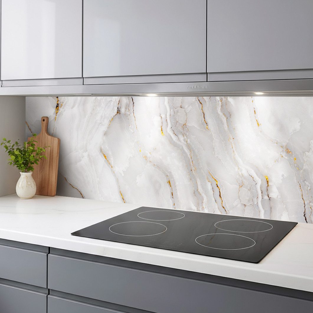 Rodnik Küchenrückwand Marmor Gold, monolithische ABS-Platte mit Direktdruck, formstabil und langlebig