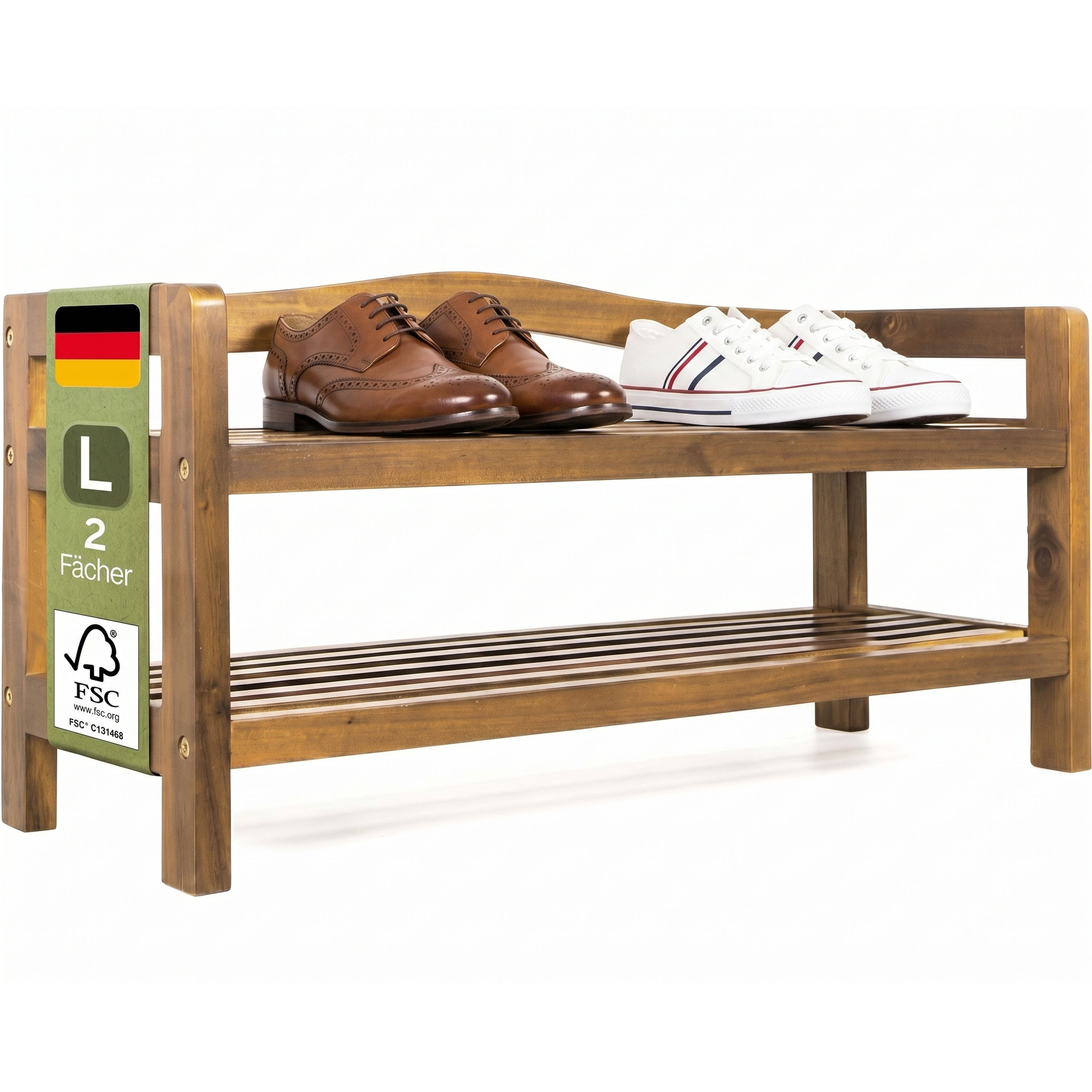 Casaria Schuhregal, mit 2 Ebenen 75x26x42cm FSC®-Zertifiziert Akazien Holz Bad Diele Flur