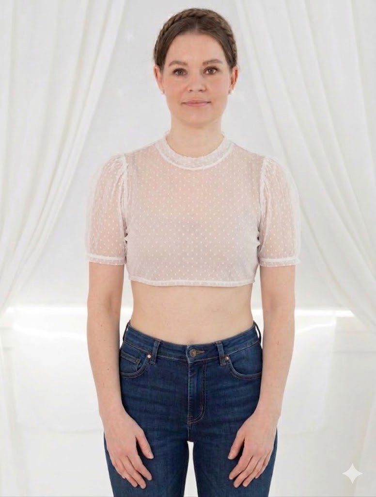 Pezzo D'oro Dirndlbluse Dirndlbluse für Oktoberfest & Wiesn Semi-Transparent creme Stehkragen