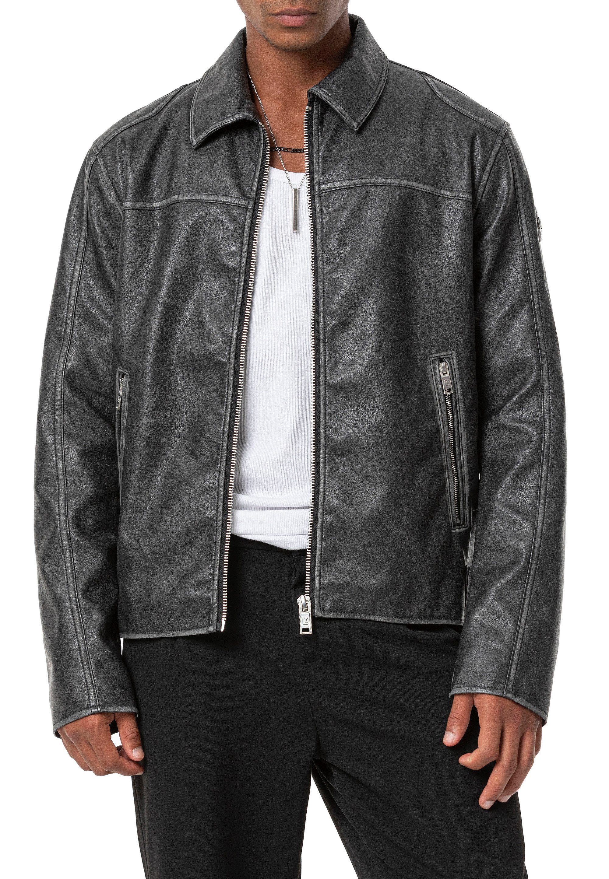RedBridge Lederimitatjacke mit Vintage-Waschung – Reißverschluss, günstig online kaufen