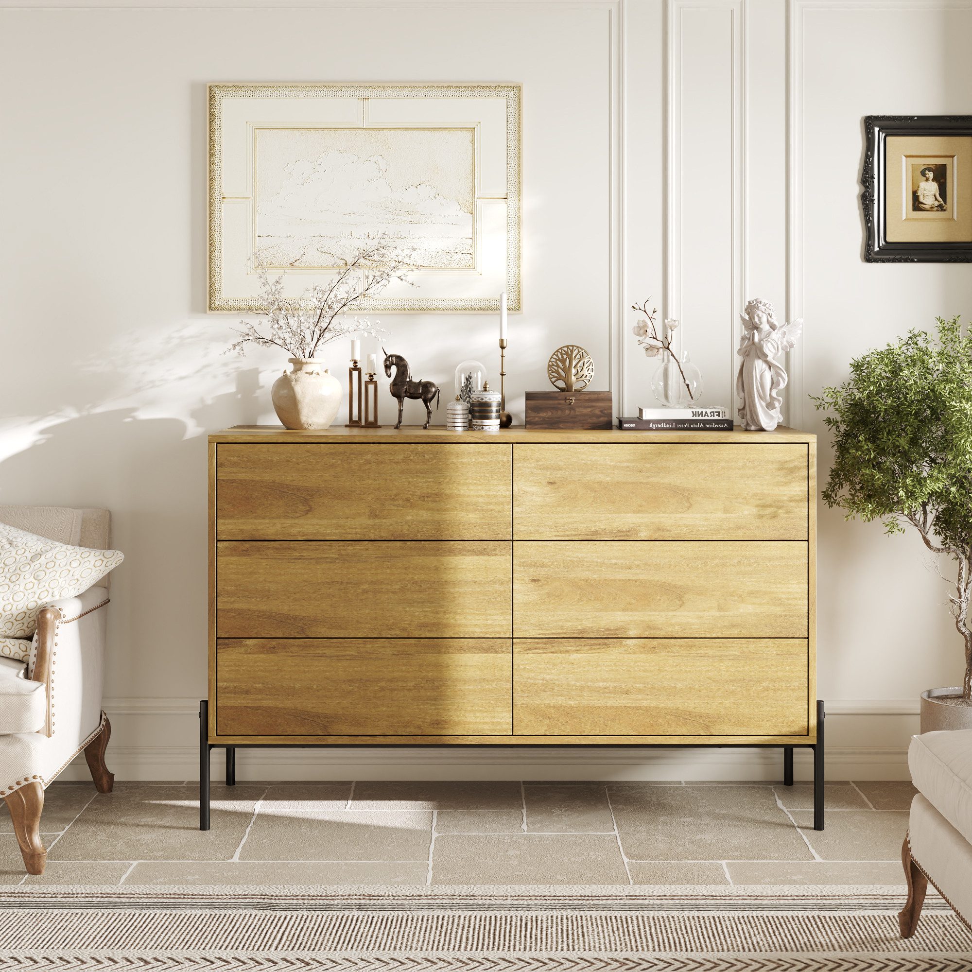 FUFU&GAGA Sideboard mit 6 Schubladen, Massivholz günstig online kaufen
