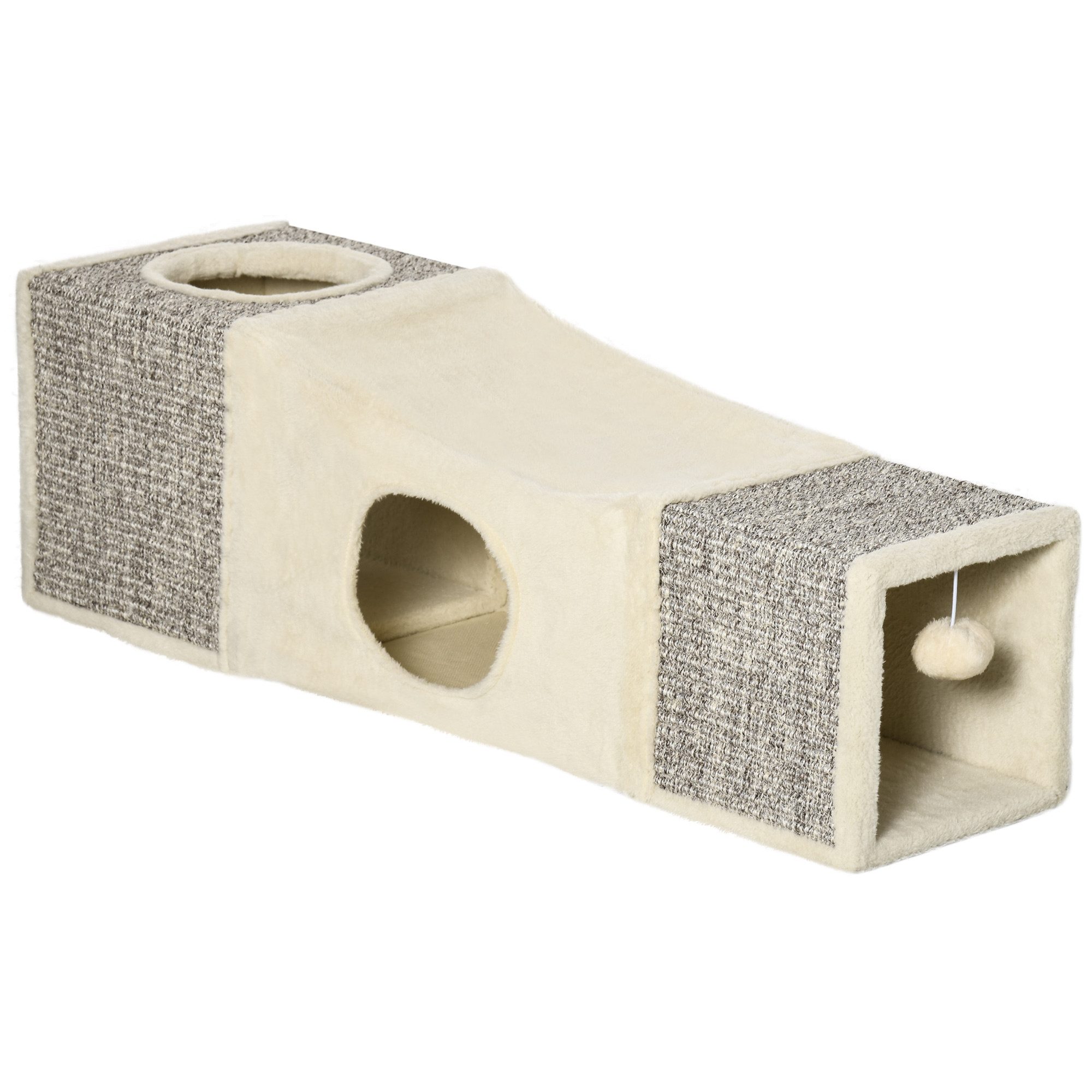 MIBODE Agility-Tunnel Katzentunnel mit Spielball, Sisal, Braun-Beige, 98x30x30 cm