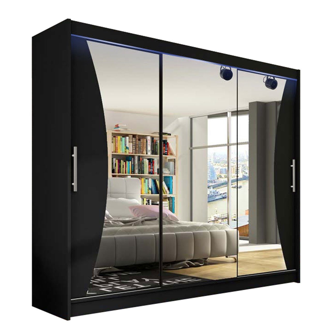 MIRJAN24 Kleiderschrank Aston IV (mit Frontspiegel, Schiebetüren) Großer Schlafzimmerschrank, 3-türig Schwebetürenschrank