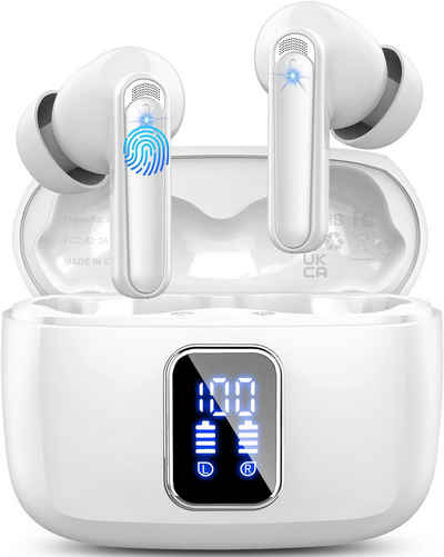 lukg Kabellos Bluetooth 5.3 mit 4 ENC Mic Tiefer Bass 48Std In-Ear-Kopfhörer (Kristallklarer Sound und fortschrittliche Technologie für audiophilen Genuss., Noise Cancelling, IP7 Wasserdicht Ohrhörer LED-Anzeige USB-C)