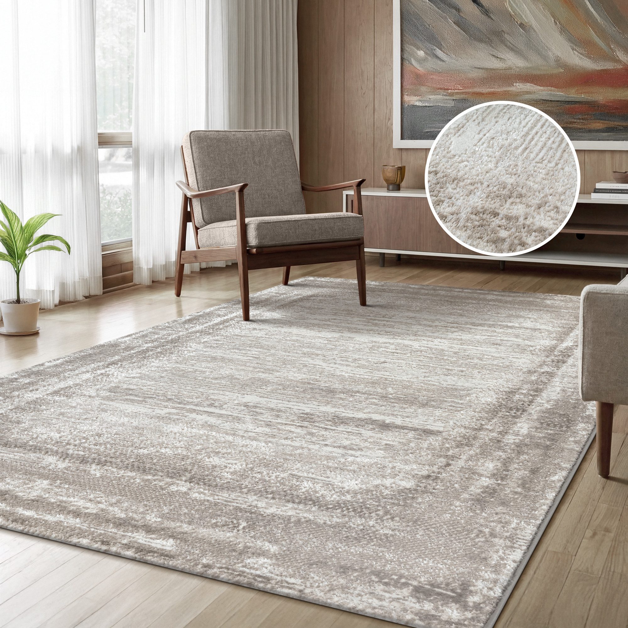 Sanat Teppich Harmony 3215, auch als Läufer und in Rund, rechteckig, Höhe: 12 mm, Wohnzimmer, Kurzflor, modern, Bordüre, Schlafzimmer