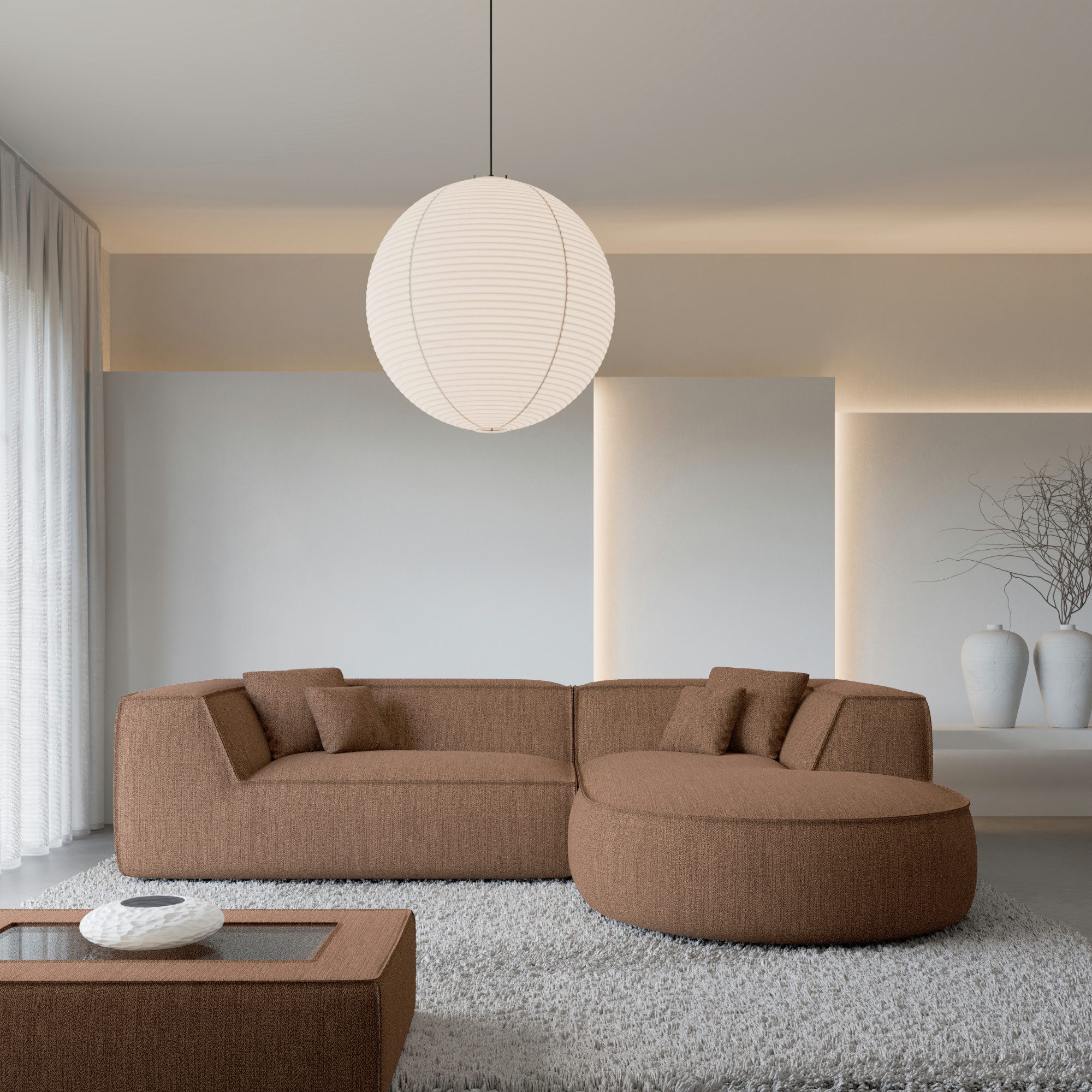 Sofa Dreams Ecksofa Monterola L Form kurz Ecksofa, Ottomane, 4-Sitzer, Design, Eckcouch, Strukturstoff Bezug in Braun