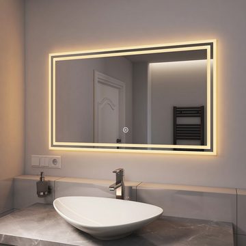 EMKE Badspiegel »Badspiegel mit Beleuchtung LED Wandspiegel Badezimmerspiegel«, Touchschalter Dimmbar Warmweißes Kaltweißes Neutrales Licht 100x60cm