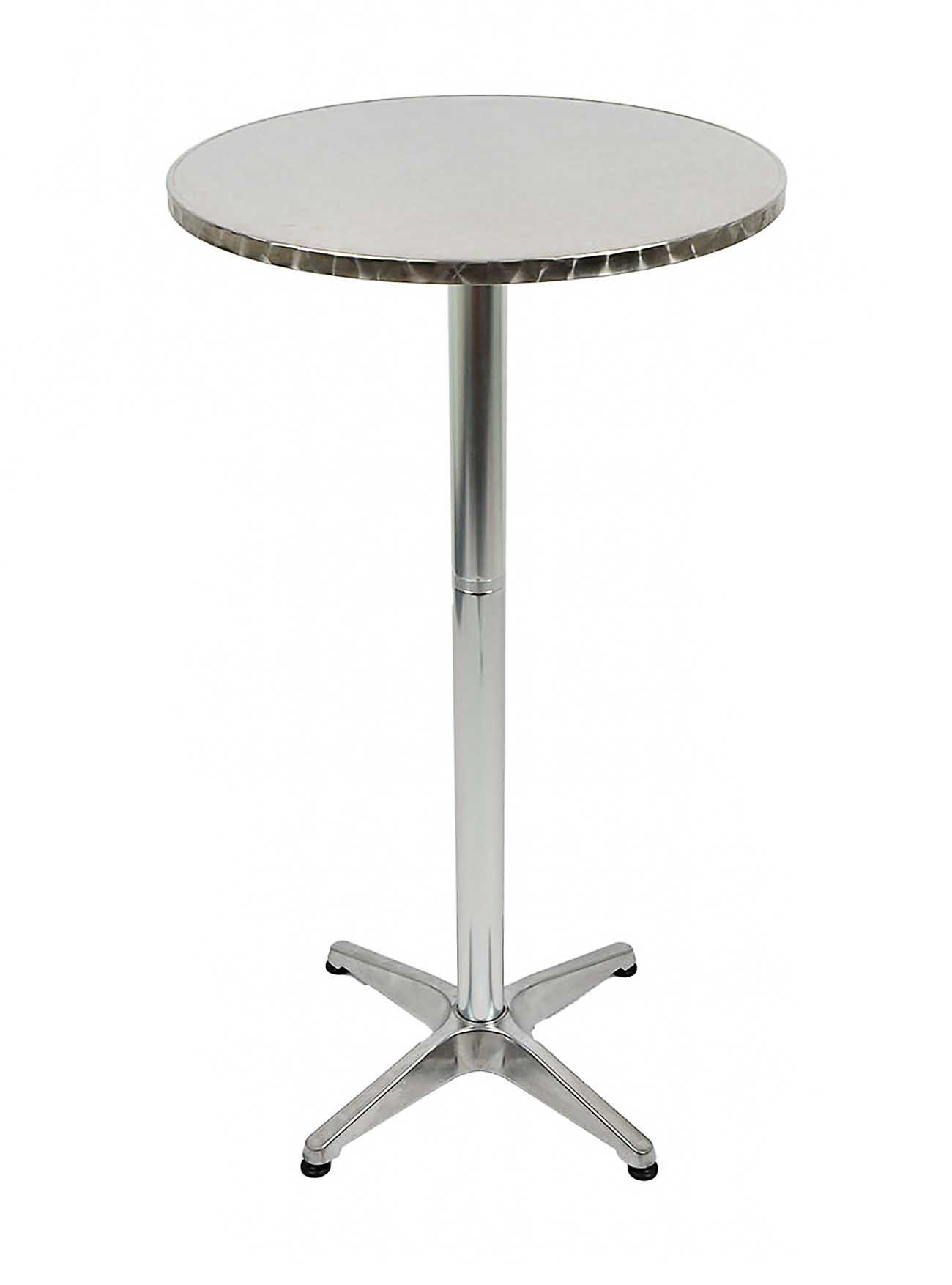 Bubble-Store Bistrotisch Bistro Stehtisch (Alu Fußkreuz, Tischplatte aus Edelstahl, Tisch 2 Höhen einstellbar 67 / 115 cm), Tisch klappbar, Tischplatte Ø 60 cm