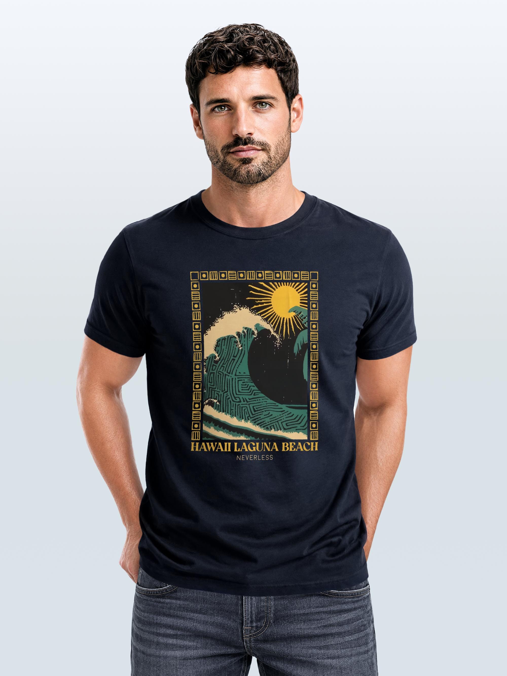 Neverless Print-Shirt Herren T-Shirt mit Print Aufdruck Surfing Welle Big Wave Hawaii mit Print