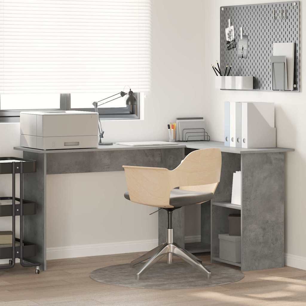 furnicato Schreibtisch Eckschreibtisch 142 x 102 x 73 cm Betongrau (1-St), Stabiler Arbeitstisch mit integrierten Regalen für dein Büro