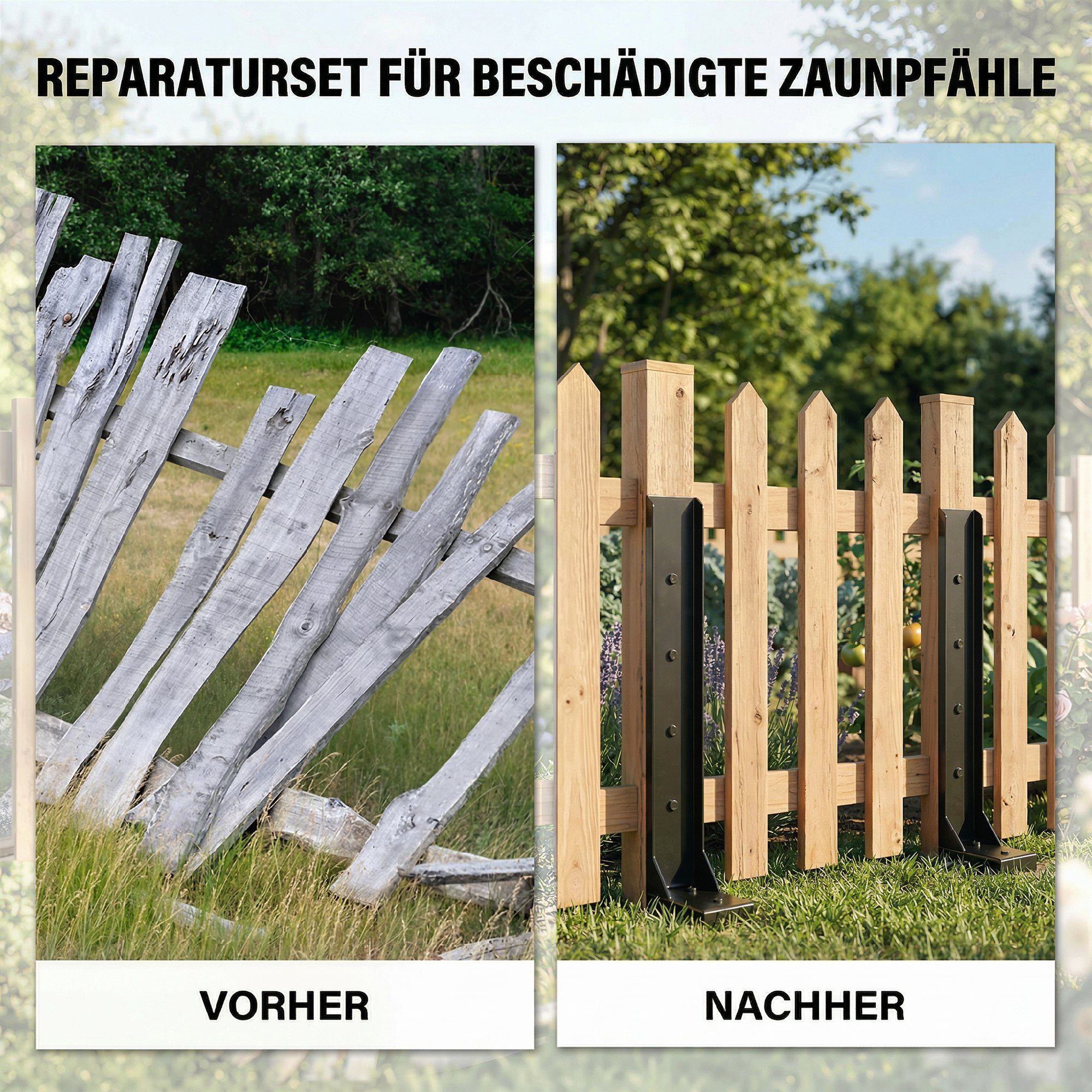 Outsunny Pfostenträger Zaunpfosten Reparaturset Stützpfähle mit Nägeln, Bohrer, für Holzzaun, Briefkastenpfosten, Geländer, zum Aufschrauben, (Stützpfähle für Z – Bild 4 von 5