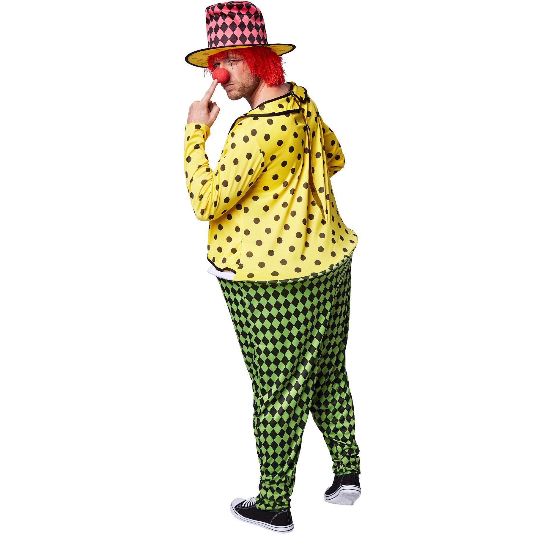 dressforfun Clown-Kostüm Spaßvogel/Komiker, in grün, Gr. XXL, Lustiger Hut, Overall, Krawatte, Anzugoptik in bequemem elastischen Jersey-Stretch-Material, Bunte Hose