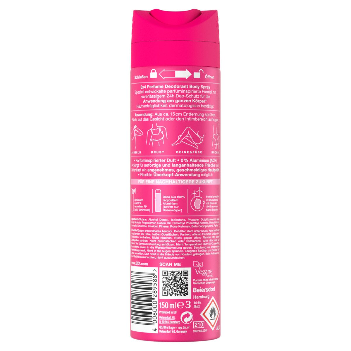 8x4 Bodyspray Parfüm Körperspray 4er Set Vanille Marshmallow Kirsche Jasmin, 4-tlg., Parfüminspirierter Duft