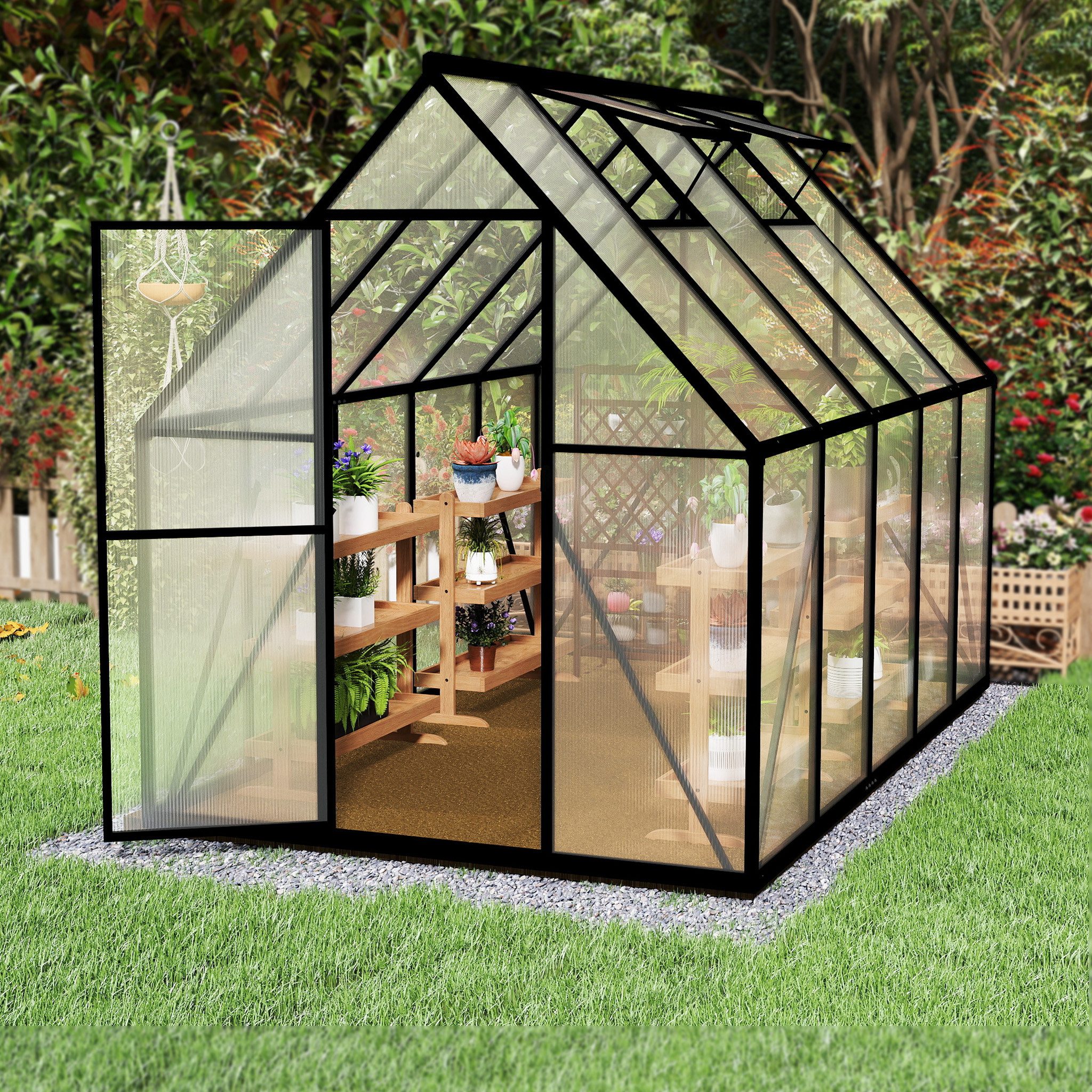 FIVMEN Gewächshaus ALU mit Fundament rostfrei BxTxH: 180 x 280 x 195 cm, Premium Gartengewächshäuser Aluminium mit 6 cm Fundament