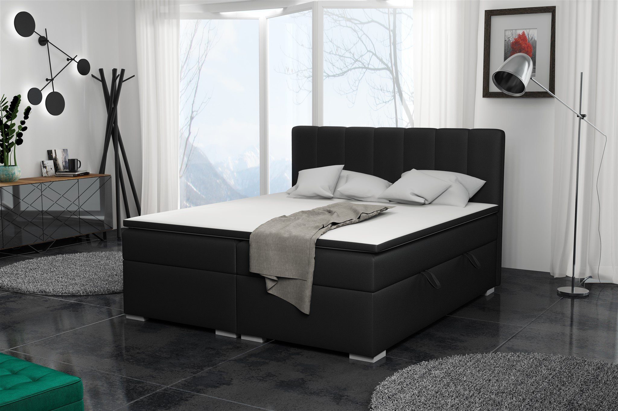 Fun Möbel Boxbett Schlafzimmerbett LAURIN (inkl. Bettkästen und Topper, Kunstleder oder Stoff), Beidseitig aufklappbare Bettkästen