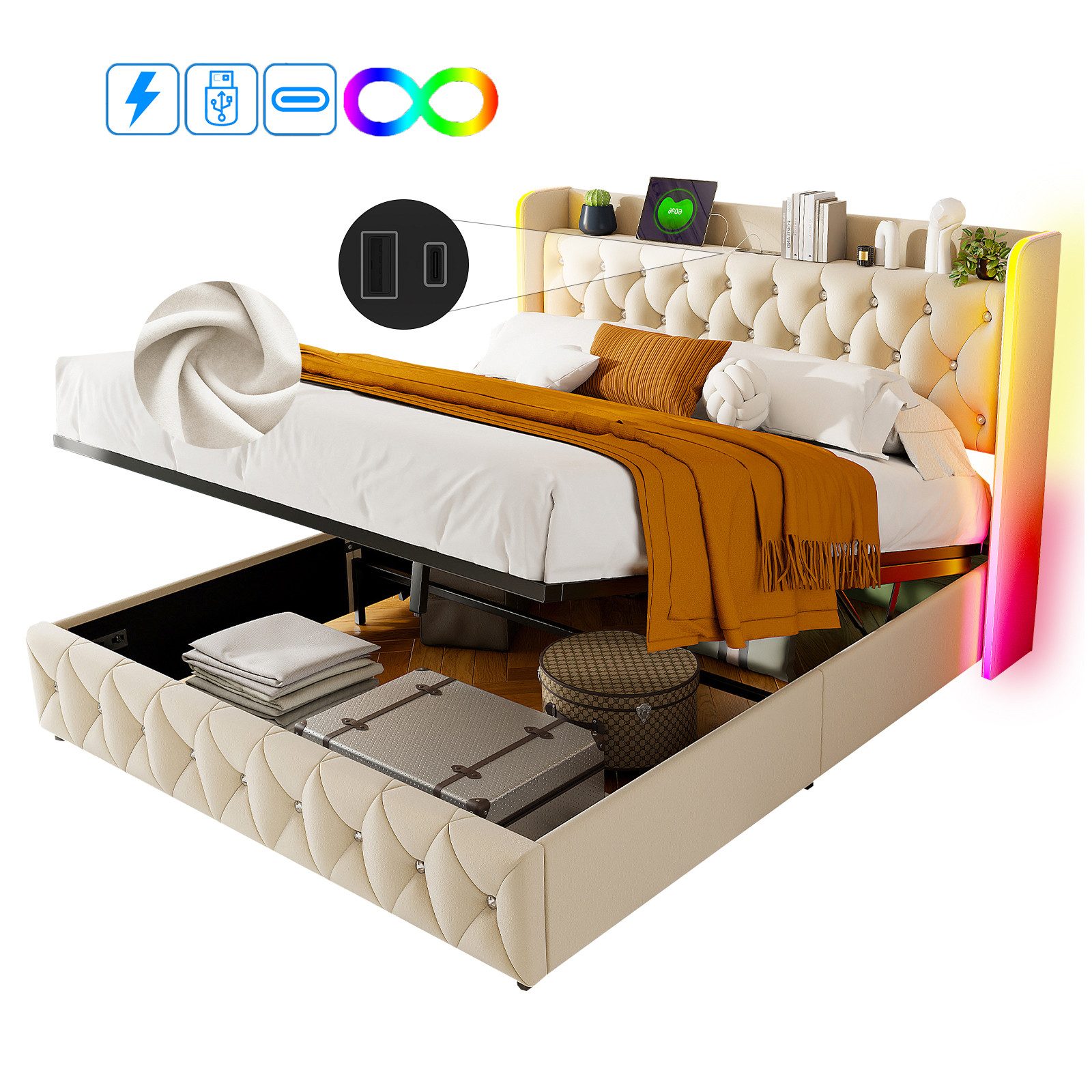 FUROKOY Polsterbett Hydraulisches Doppelbett Funktionsbett (mit günstig online kaufen