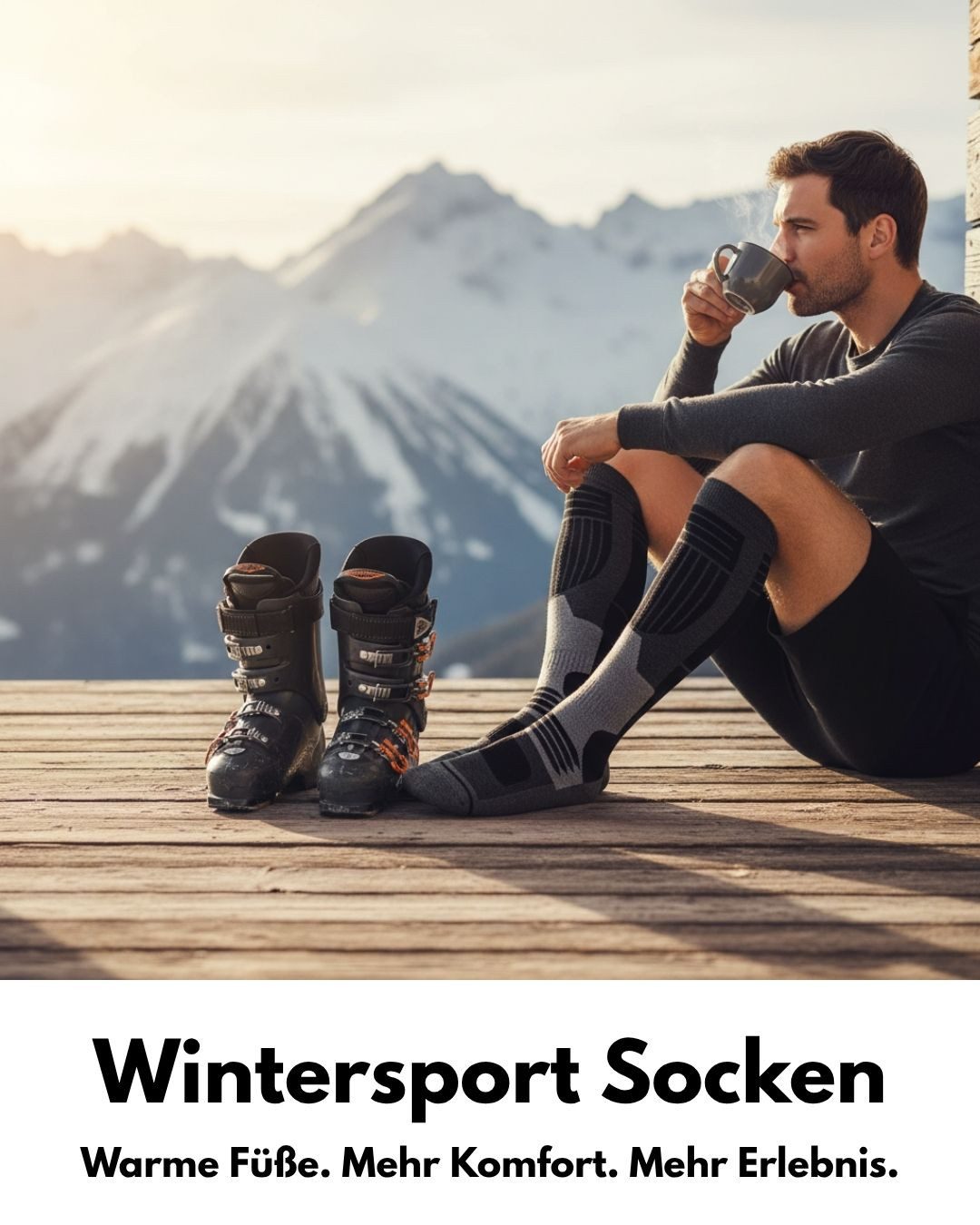sockenkauf24 Skisocken Merino Herren 2 Paar Ski Kniestrümpfe Merinowolle (2-Paar) atmungsaktive Skisocken mit verstärkten Belastungszonen
