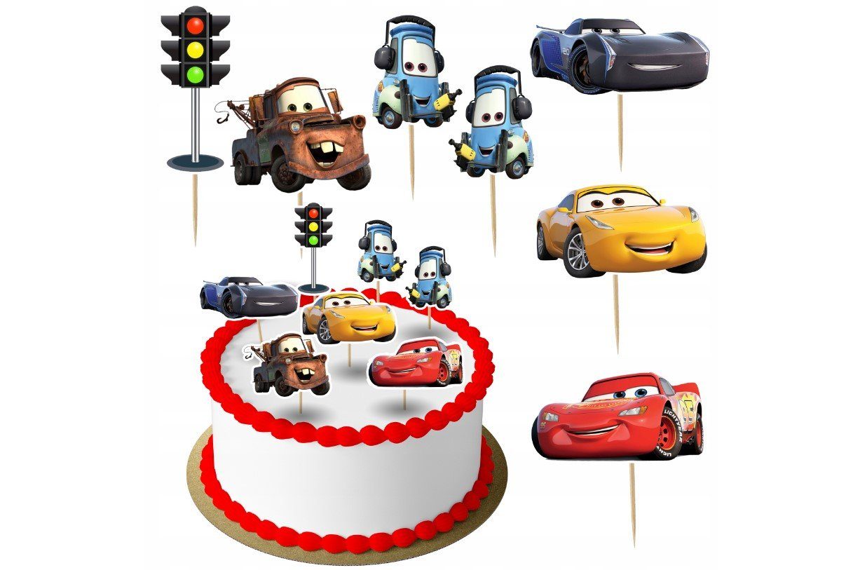 Tortenstecker CARS Topper Set 6 Stk Geburstag Torten Deko Kuchen Junge das Auto
