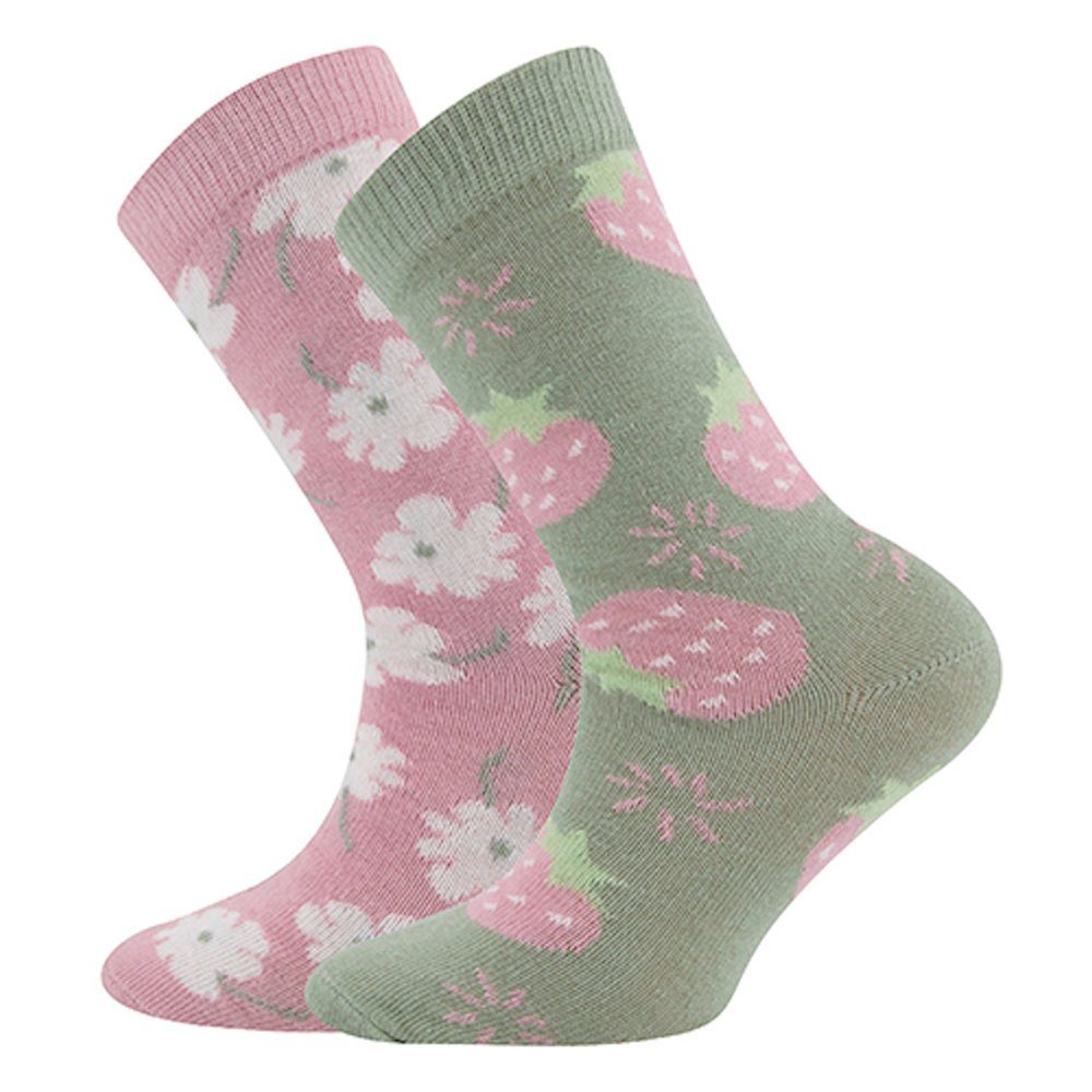 Ewers Socken Ewers 2er Pack GOTS Erdbeeren/Blümchen Mädchen Strümpfe altrosa schilf (2-Paar)