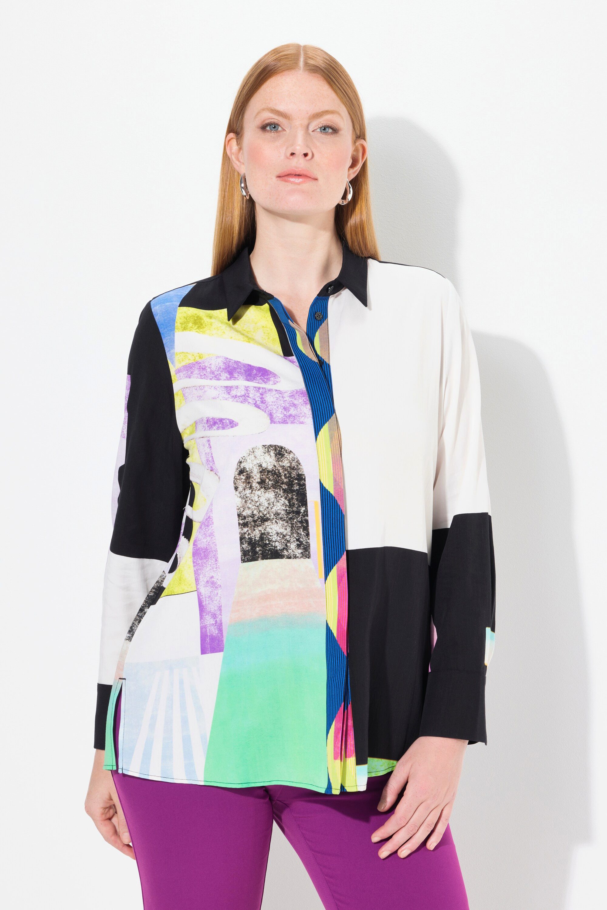 Hemdbluse Lyocell-Bluse Patchdesign Hemdkragen Langarm