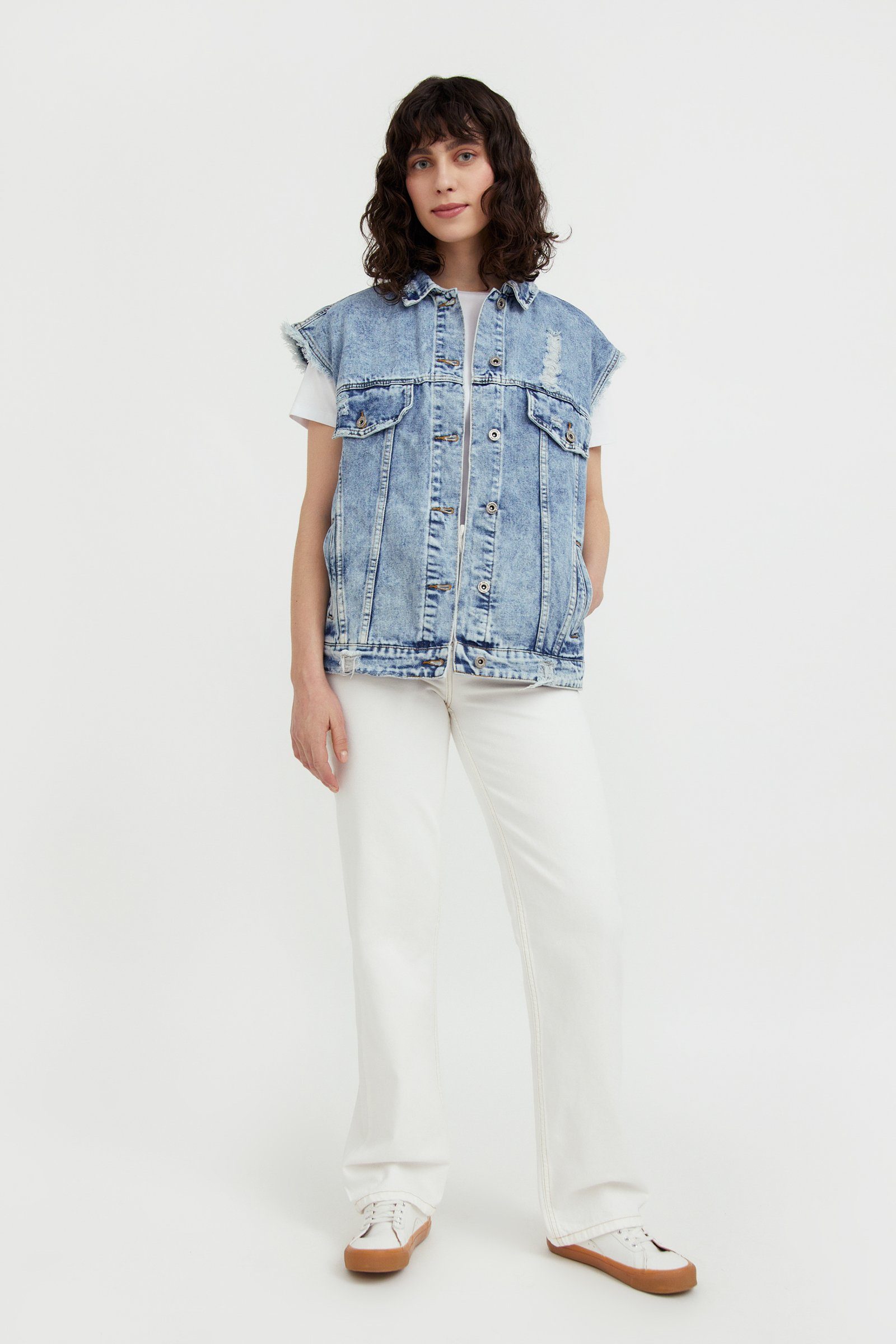 Finn Flare Jeansweste Basic mit Used-Waschung