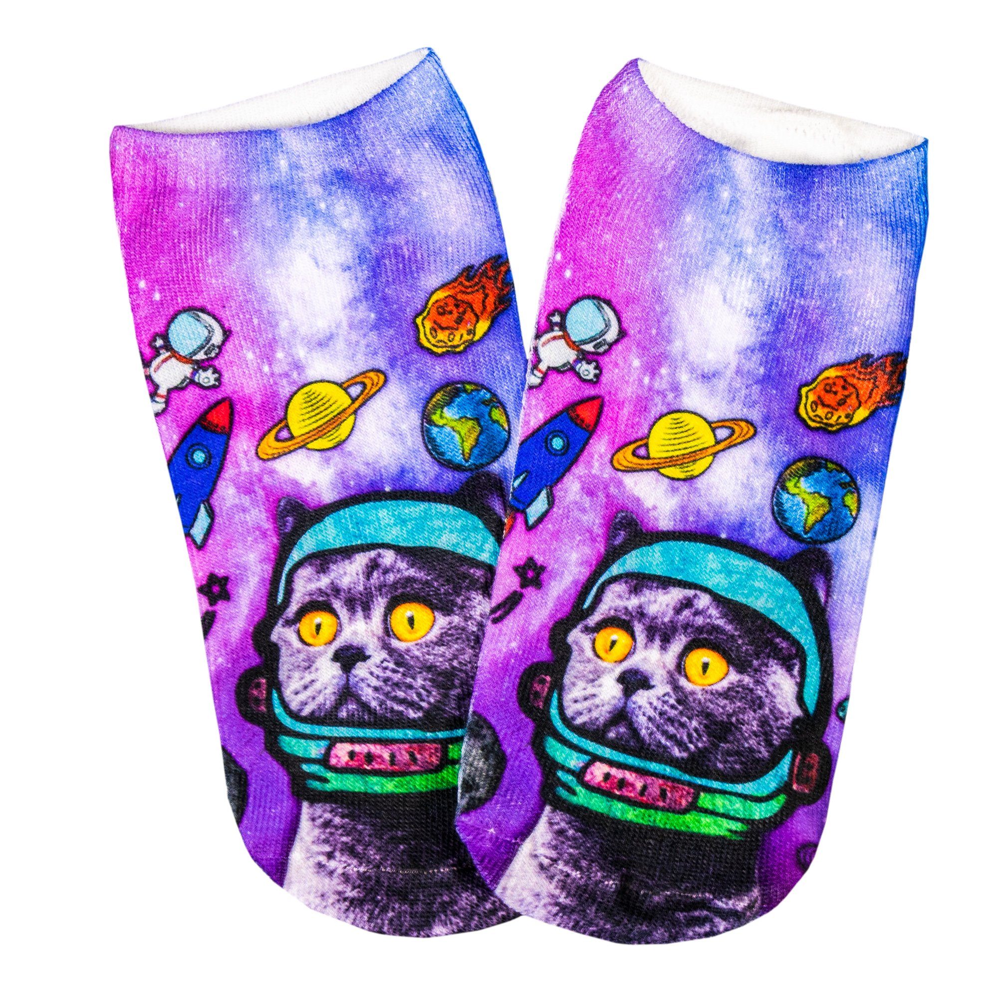 cosey Sneakersocken 1 Paar Sneaker Socken – Katzen Design – Einheits-Größe 33-40 D02 Astronauten Katze