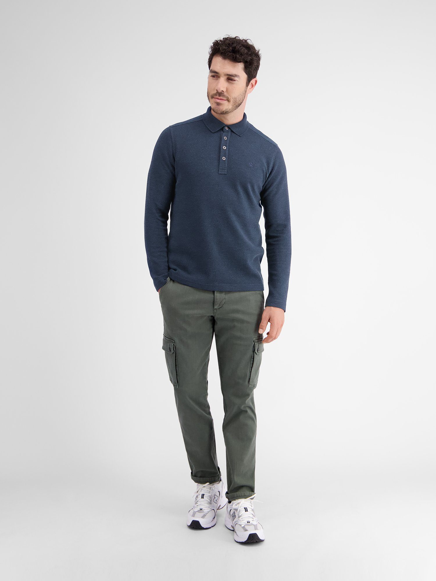 LERROS Sweatshirt Langarmpolo, unifarbenes Waffelpiqué