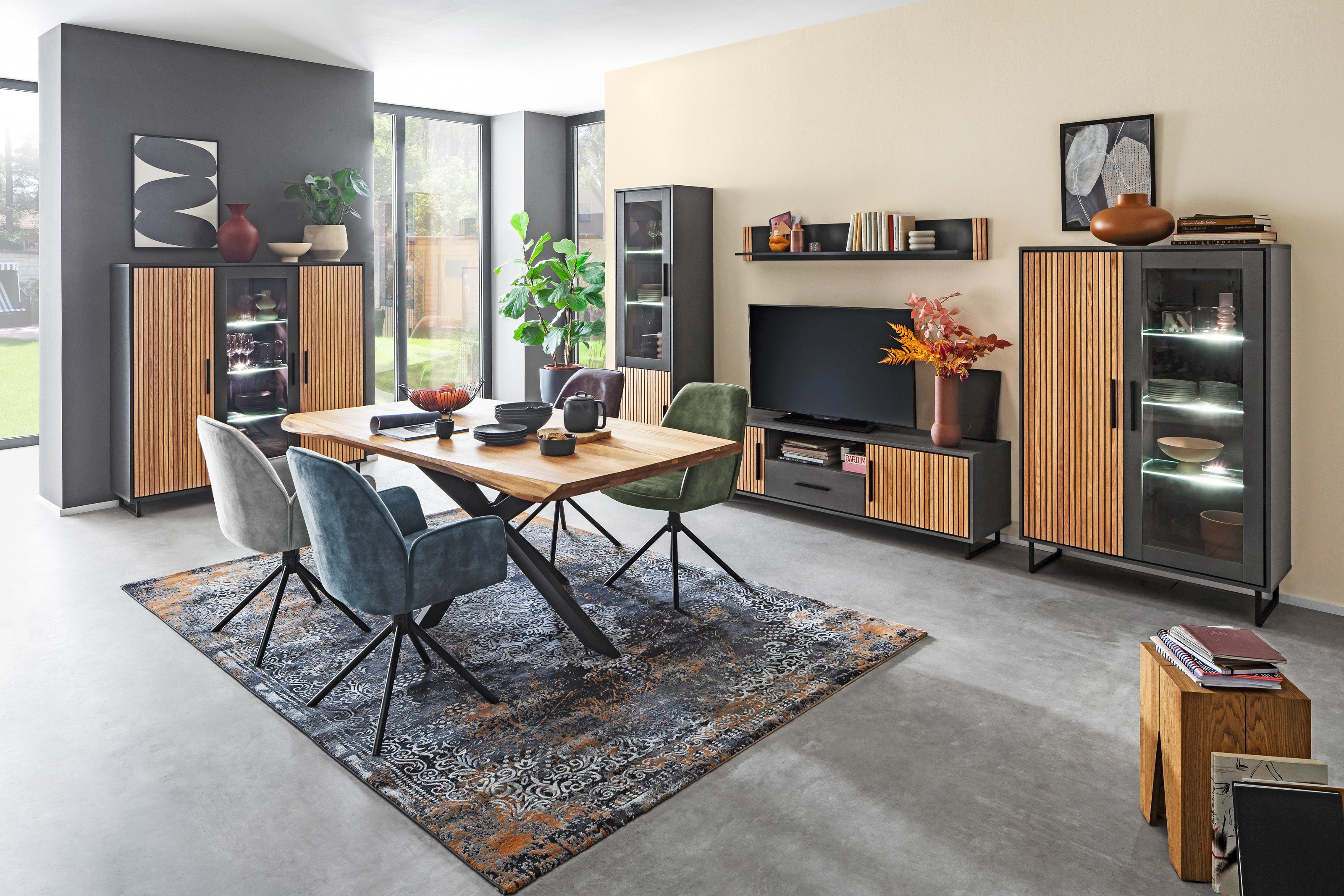 ELFO Sideboard in Eiche / anthrazit, Eiche teilmassiv - 163x84x40cm (BxHxT)