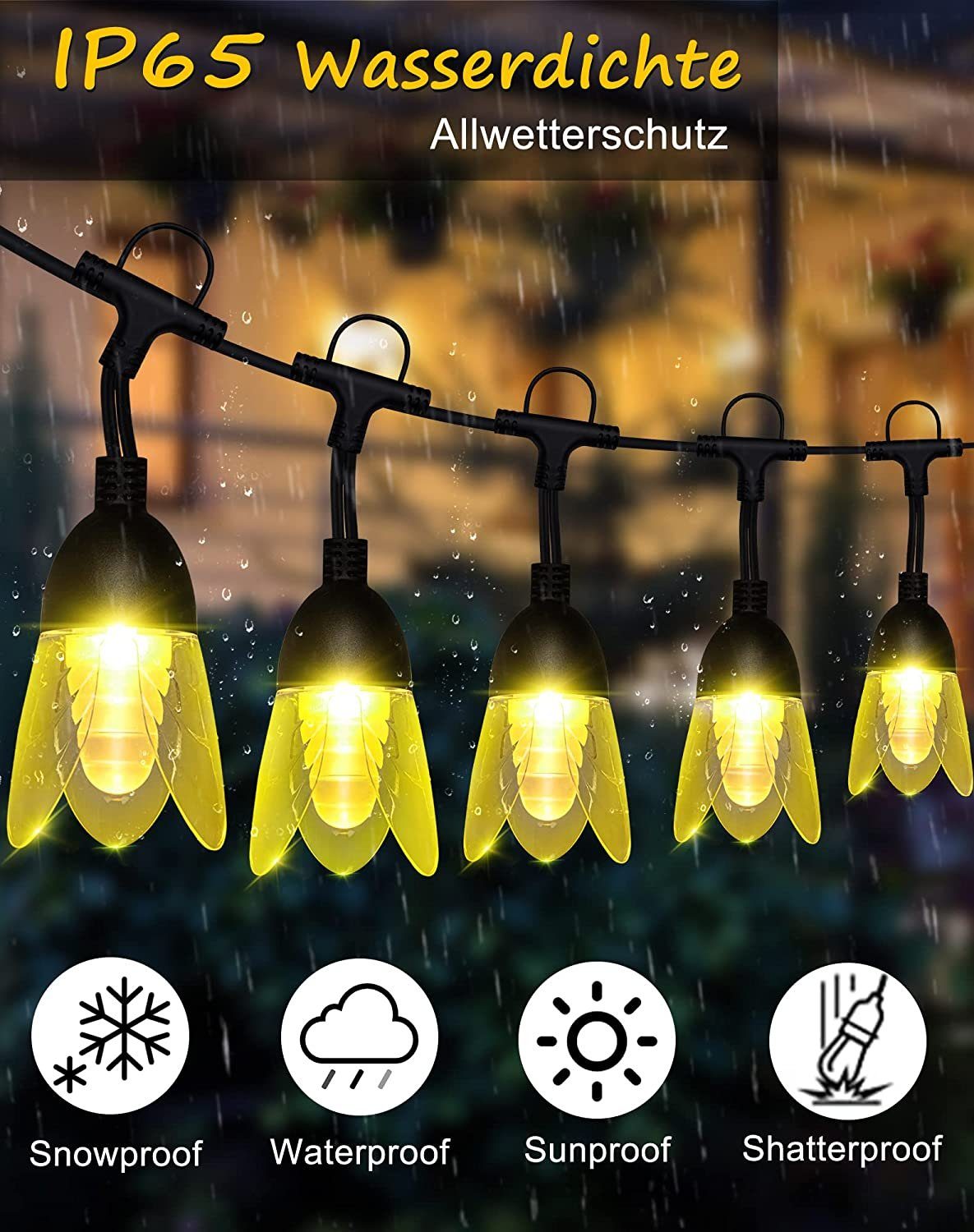 Diyarts LED-Lichterkette M8C, 14-flammig, Blütenblattform Bunte Lichterkette mit Bluetooth APP & Fernbedienung