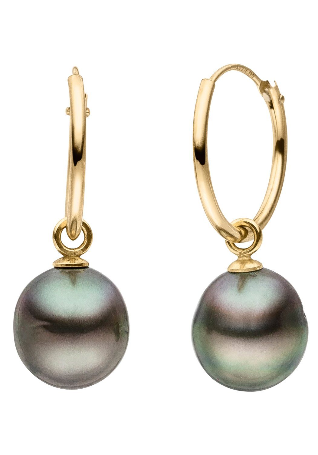 Firetti Paar Сережки-кільця Schmuck Geschenk Gold 375 Ohrschmuck Creole, Made in Germany - mit Tahitizuchtperle - Einhänger abnehmbar