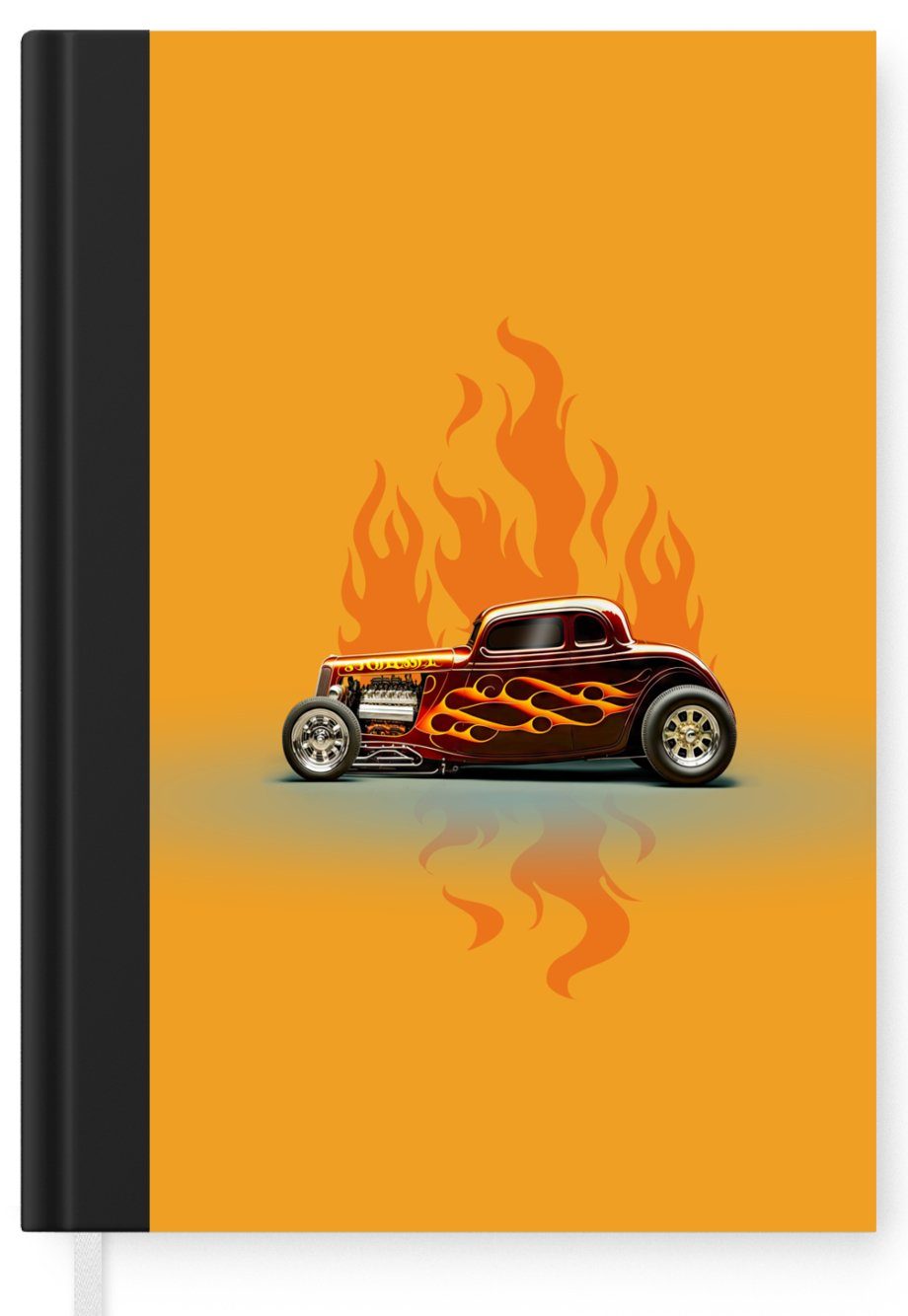 MuchoWow Notizbuch Auto - Flammen A5, Haushaltsbuch Notizheft, Vintage, Merkzettel, - 98 Seiten, Rot Journal, - Tagebuch