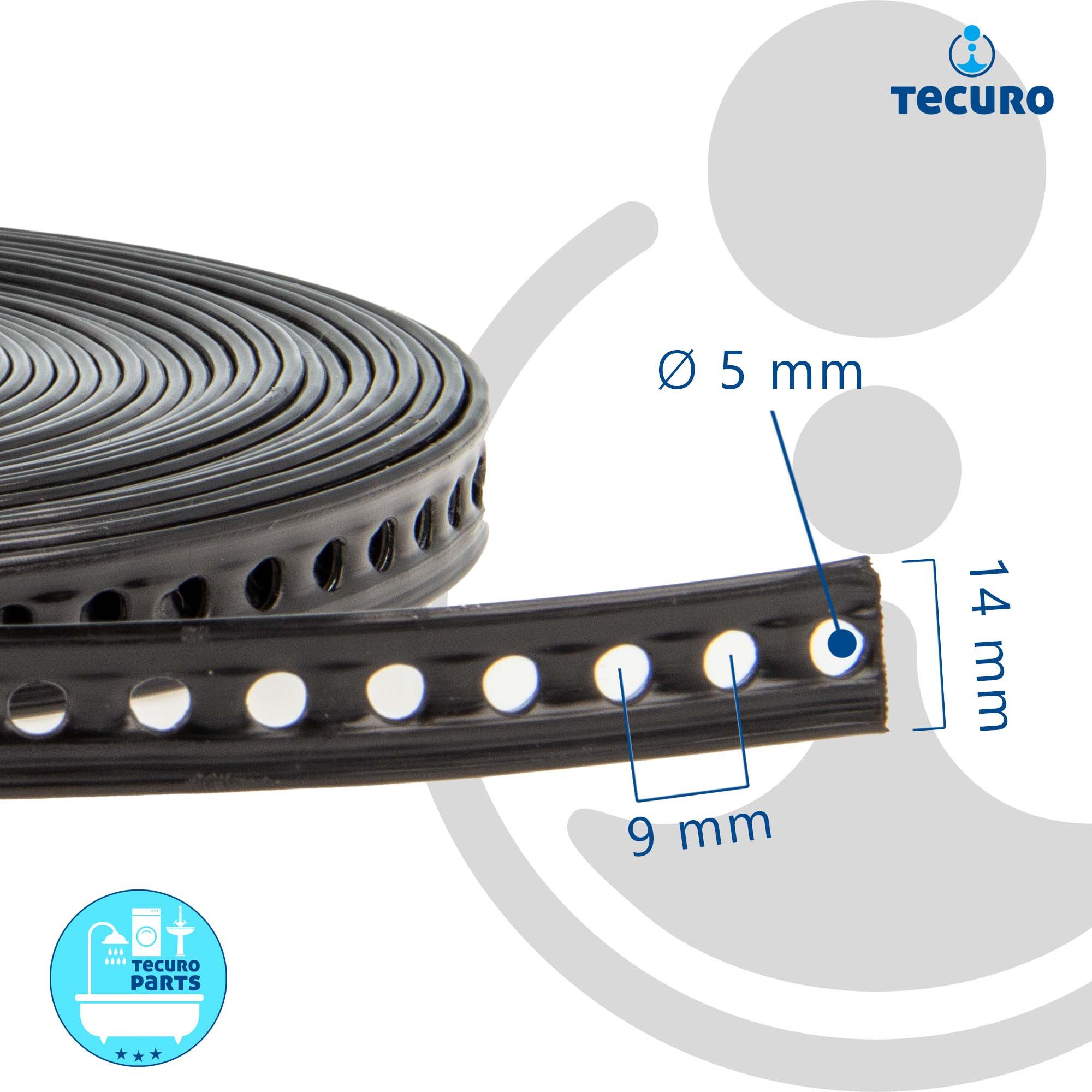 tecuro Lochband Lochband 14 mm x 10 m Rolle Stahl - Kunststoff ummantelt mit Zubehör (Mit Einschlagdübeln Ø 4x18 mm (200 Stück);inkl. Setzeisen)